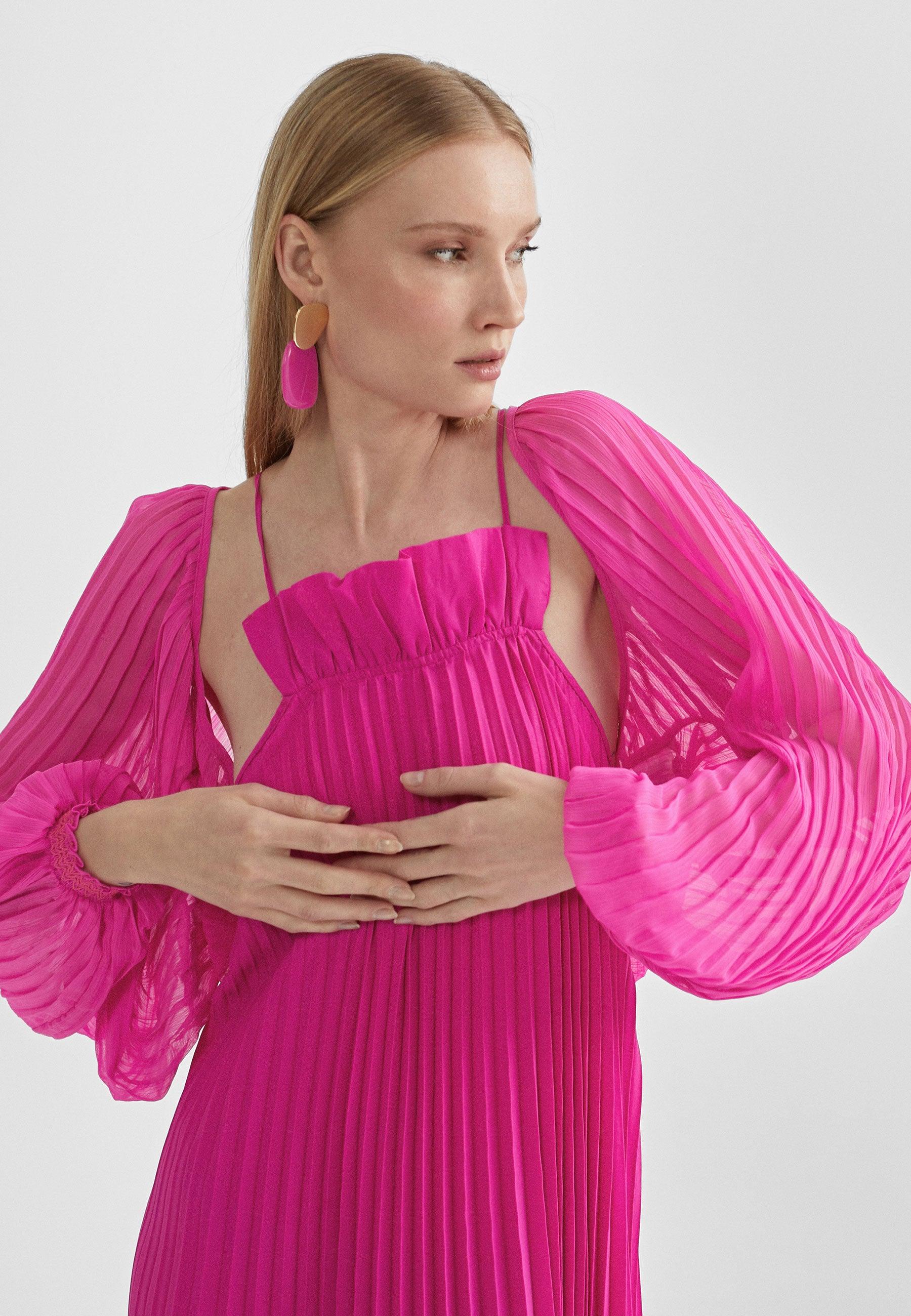 MS2402001-Fuchsia-Pleated bolero