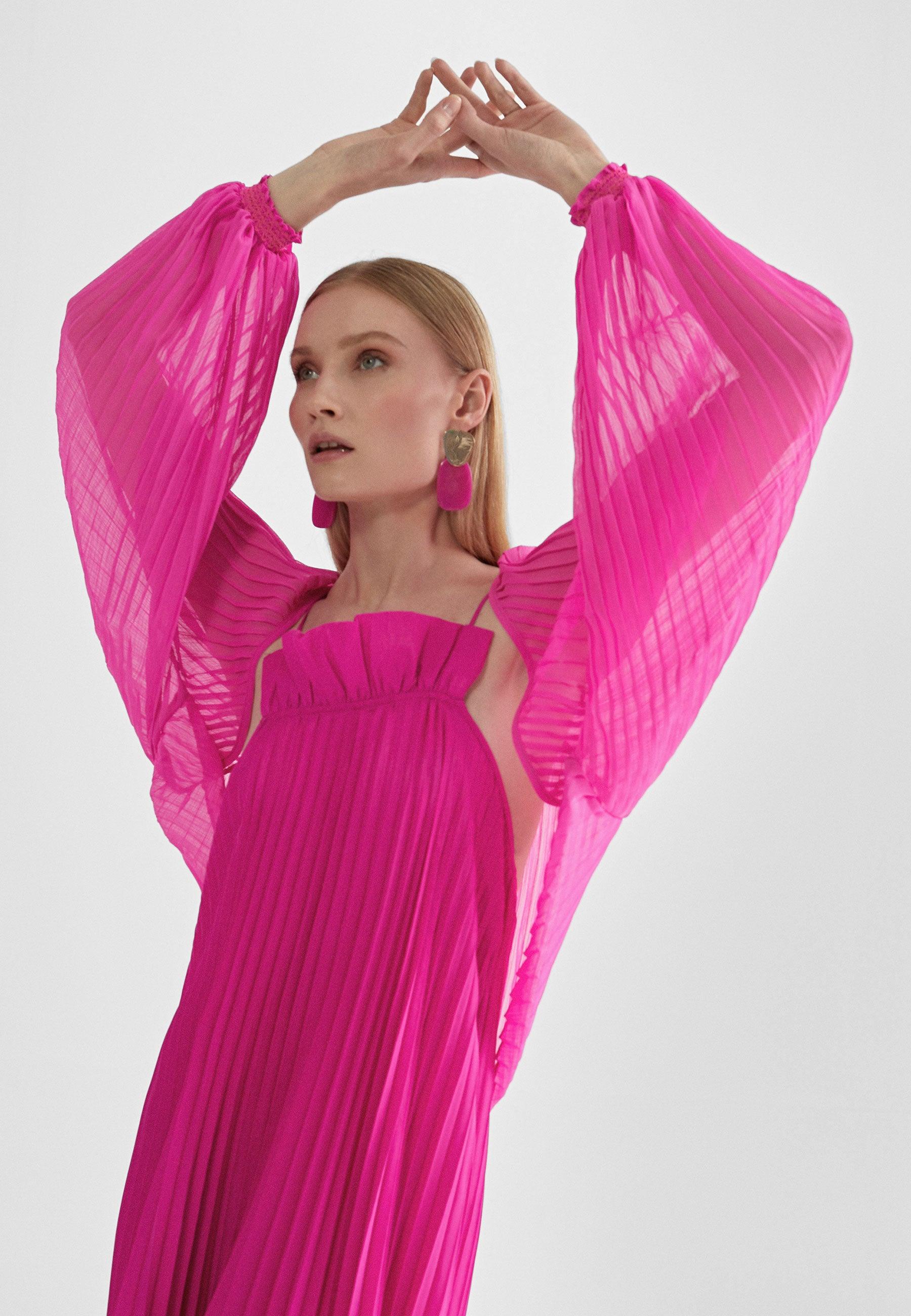 MS2402001-Fuchsia-Pleated bolero