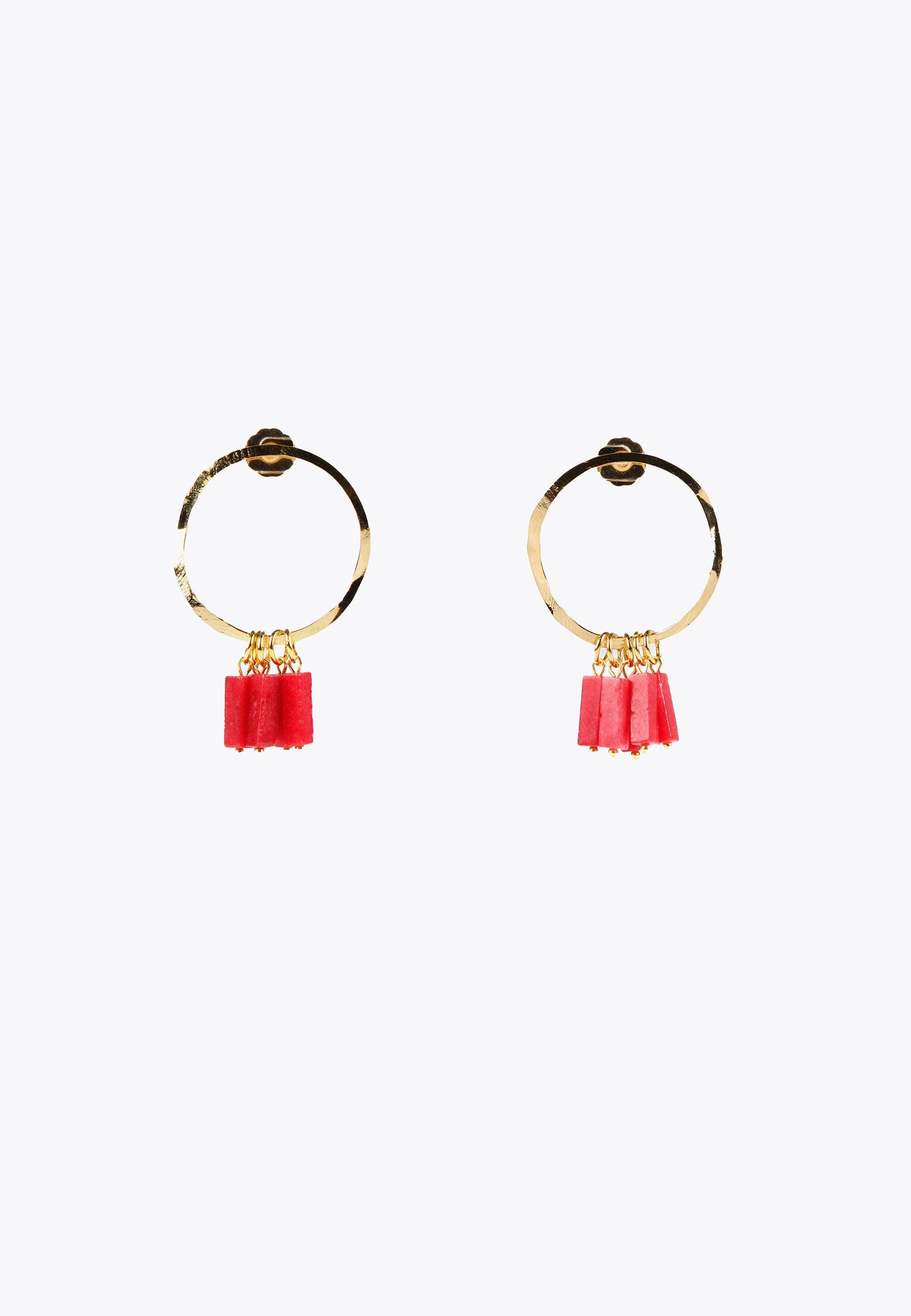 MS2403004-Coral-Natural stone hoop earrings