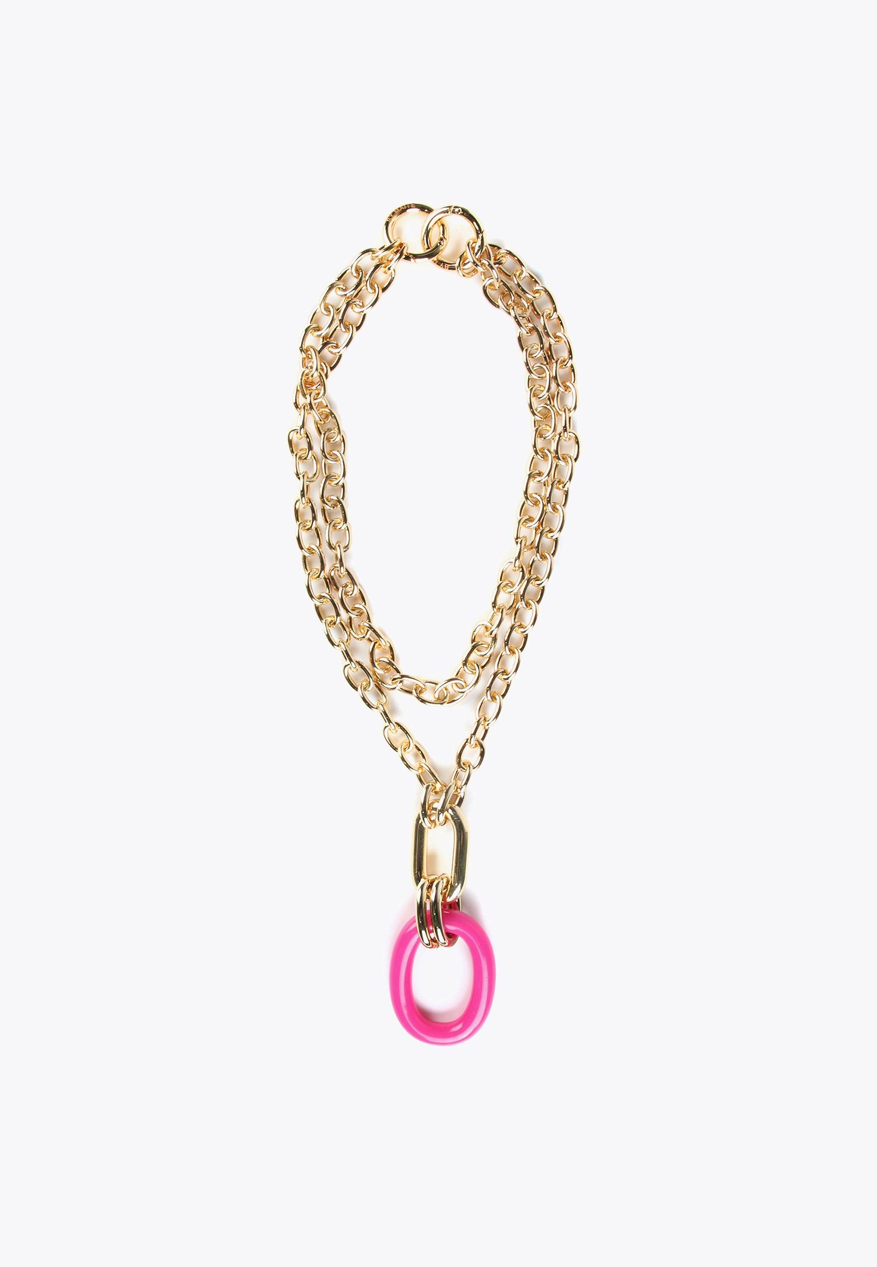 MS2403012-Fuchsia-Double-chain and pendant necklace