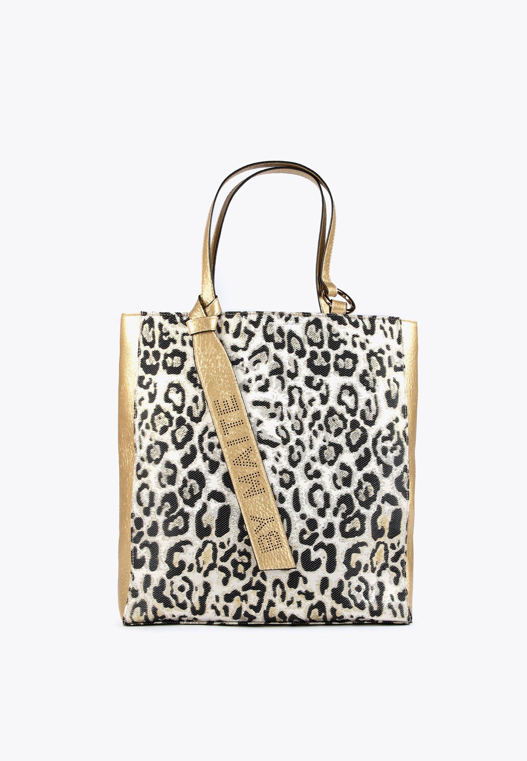 MS2404014-Brown-Black-Golden animal print tote bag