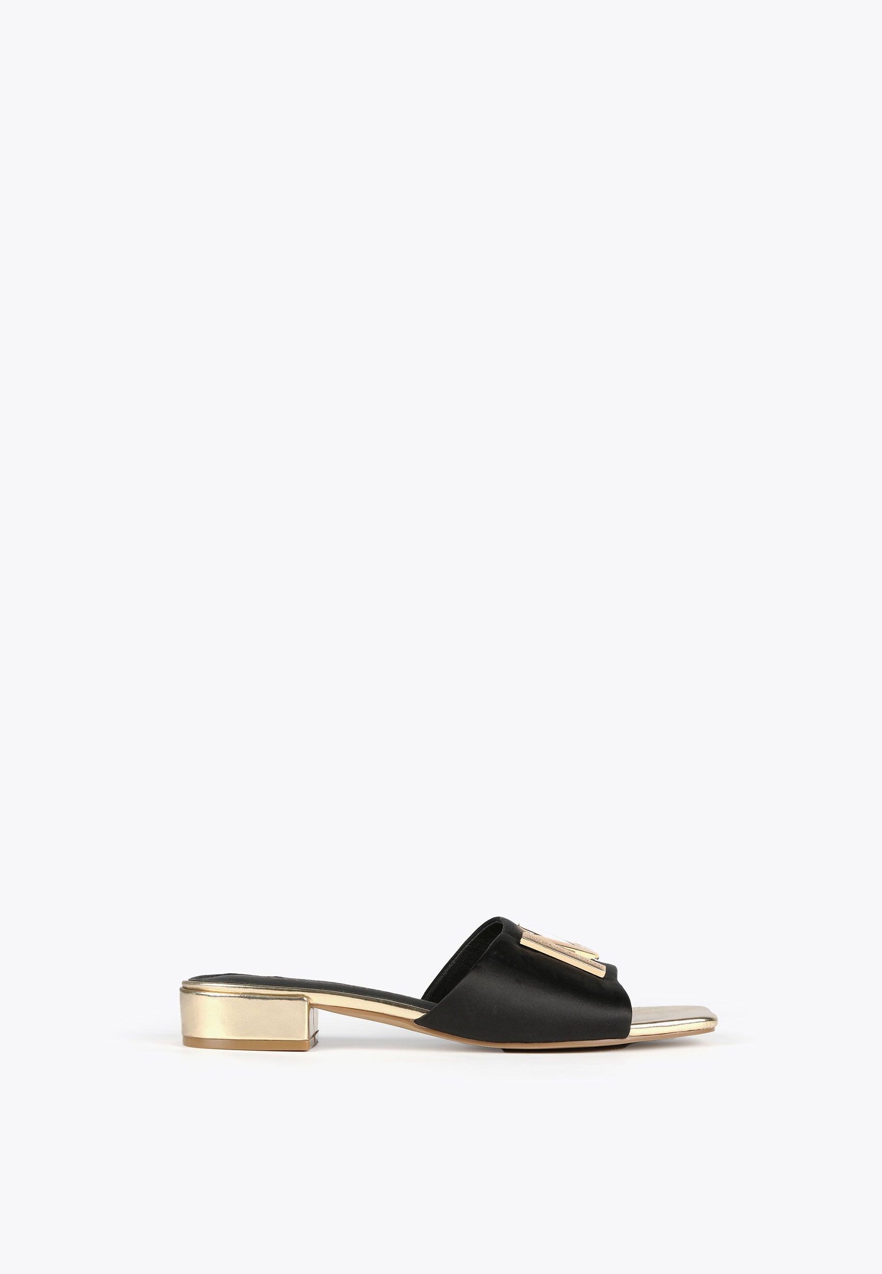 MS2405006-Black-Sateen sandals with golden maxi M