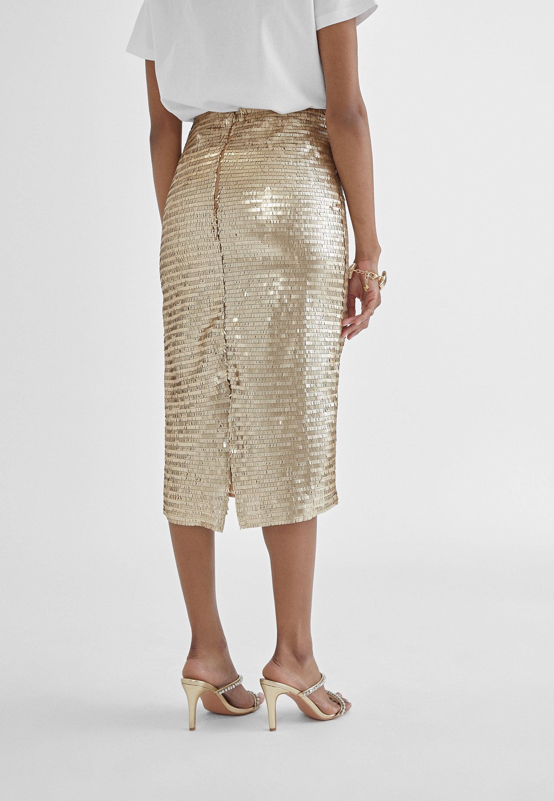 Gold pencil skirt hotsell