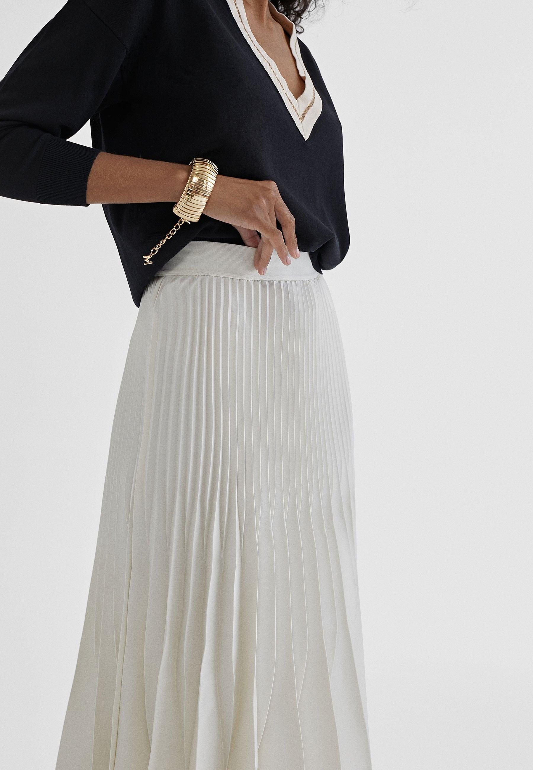 MS2408003-Ecru-Pleated midi skirt