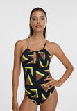 MS2410003-Black-Green-Maxi logo printed swimsuit