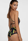 MS2410003-Black-Green-Maxi logo printed swimsuit