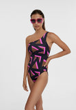 MS2410004-Black-Pink-Maxi logo asymmetric printed swimsuit