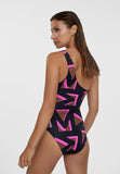 MS2410004-Black-Pink-Maxi logo asymmetric printed swimsuit