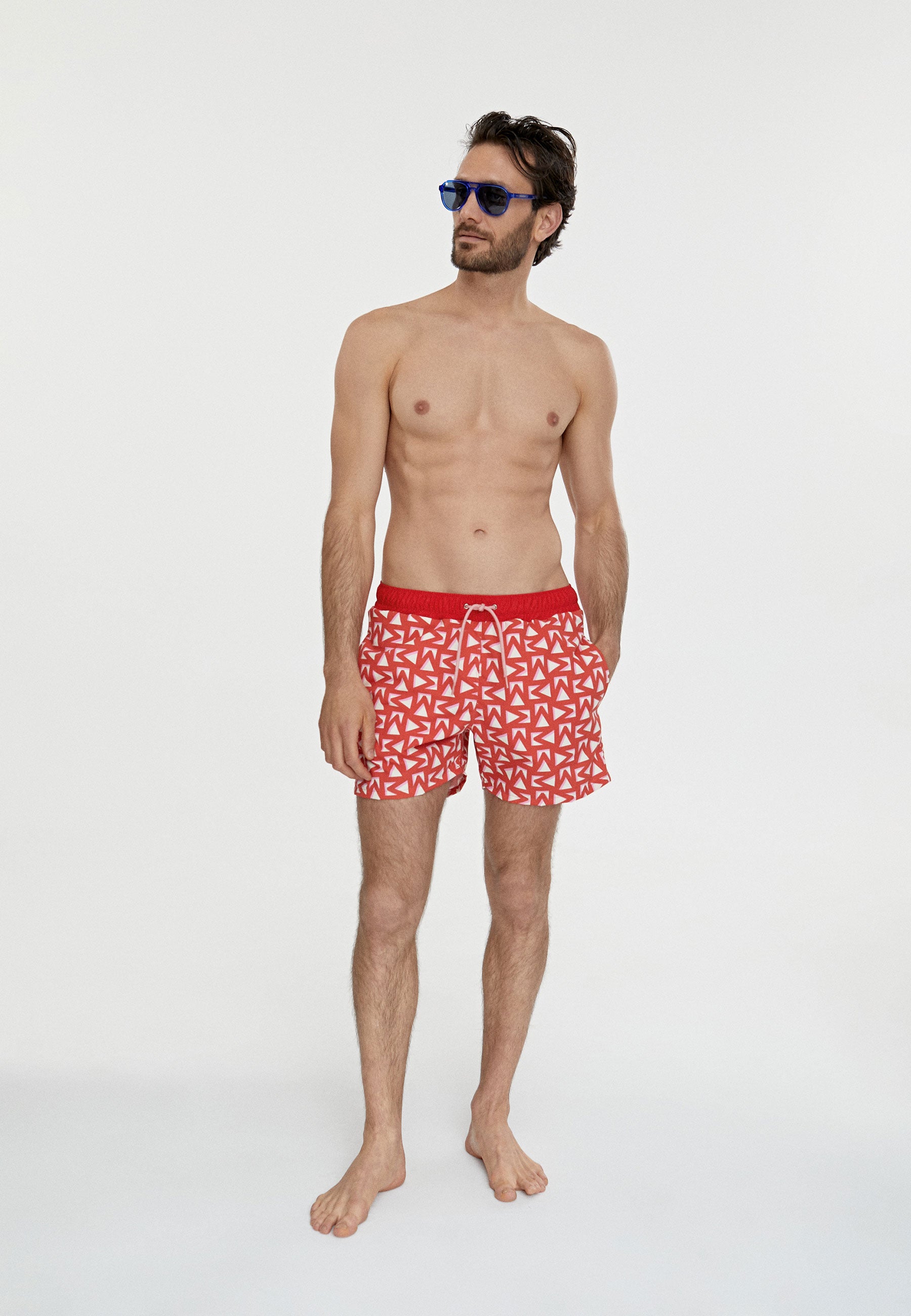 MS2410013-Black-Red-Men's multi logo swimsuit