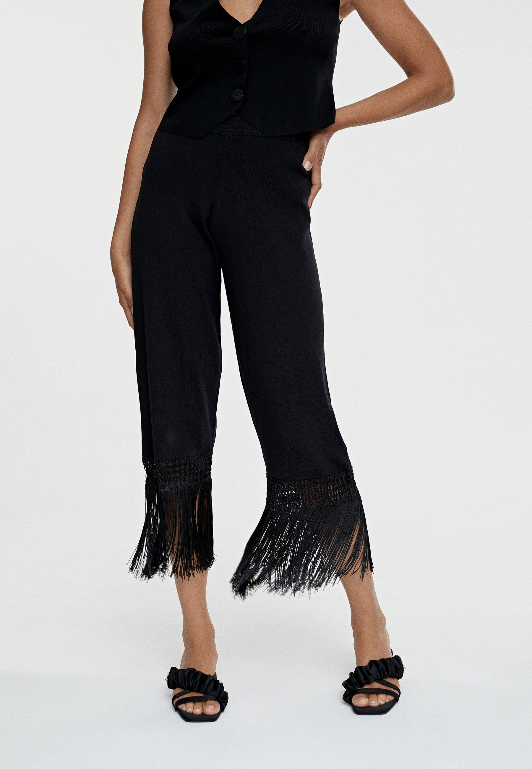 MS2414001-Black-Fringed knit trousers