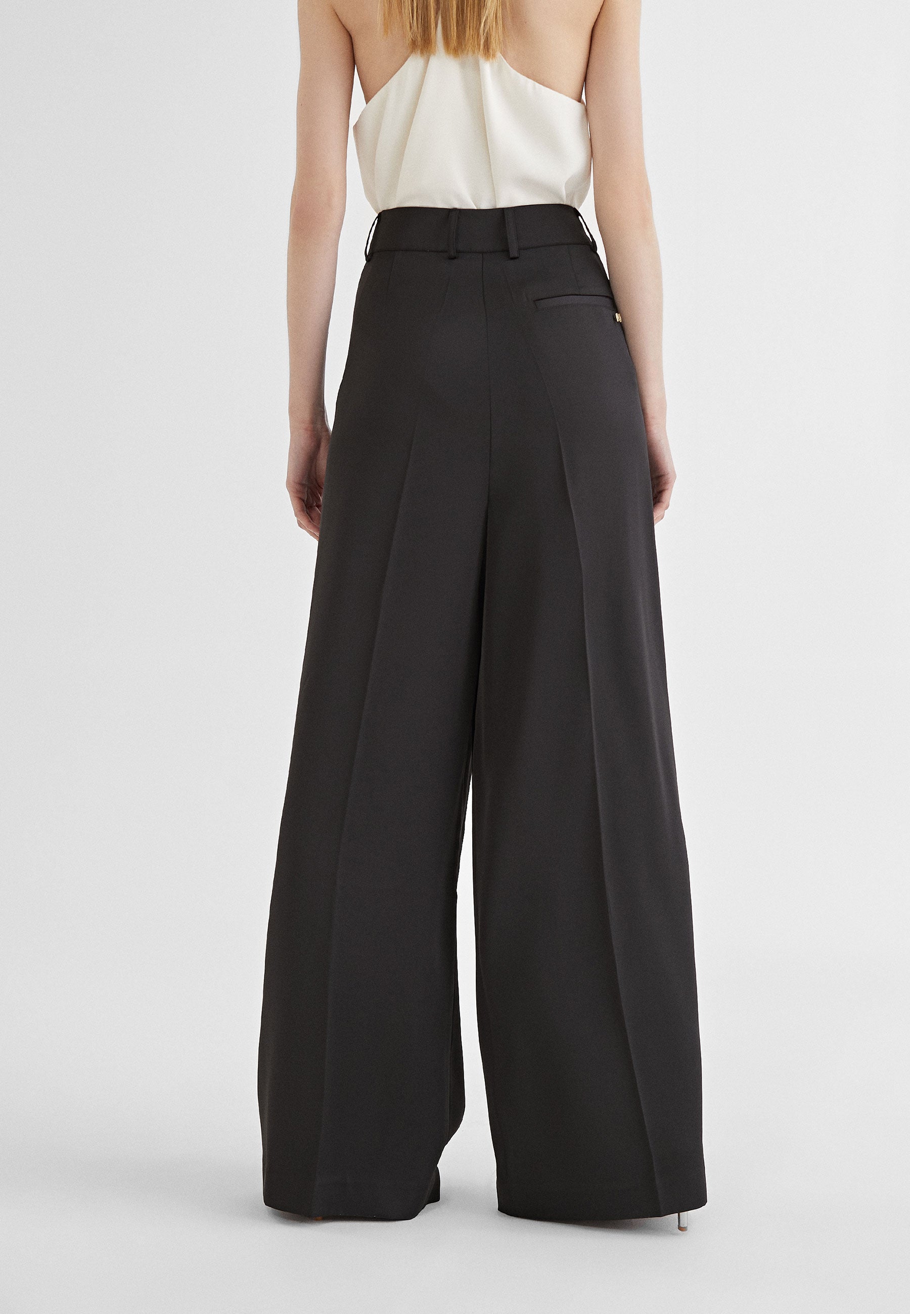 MS2414002-Black-Flowing darted trousers