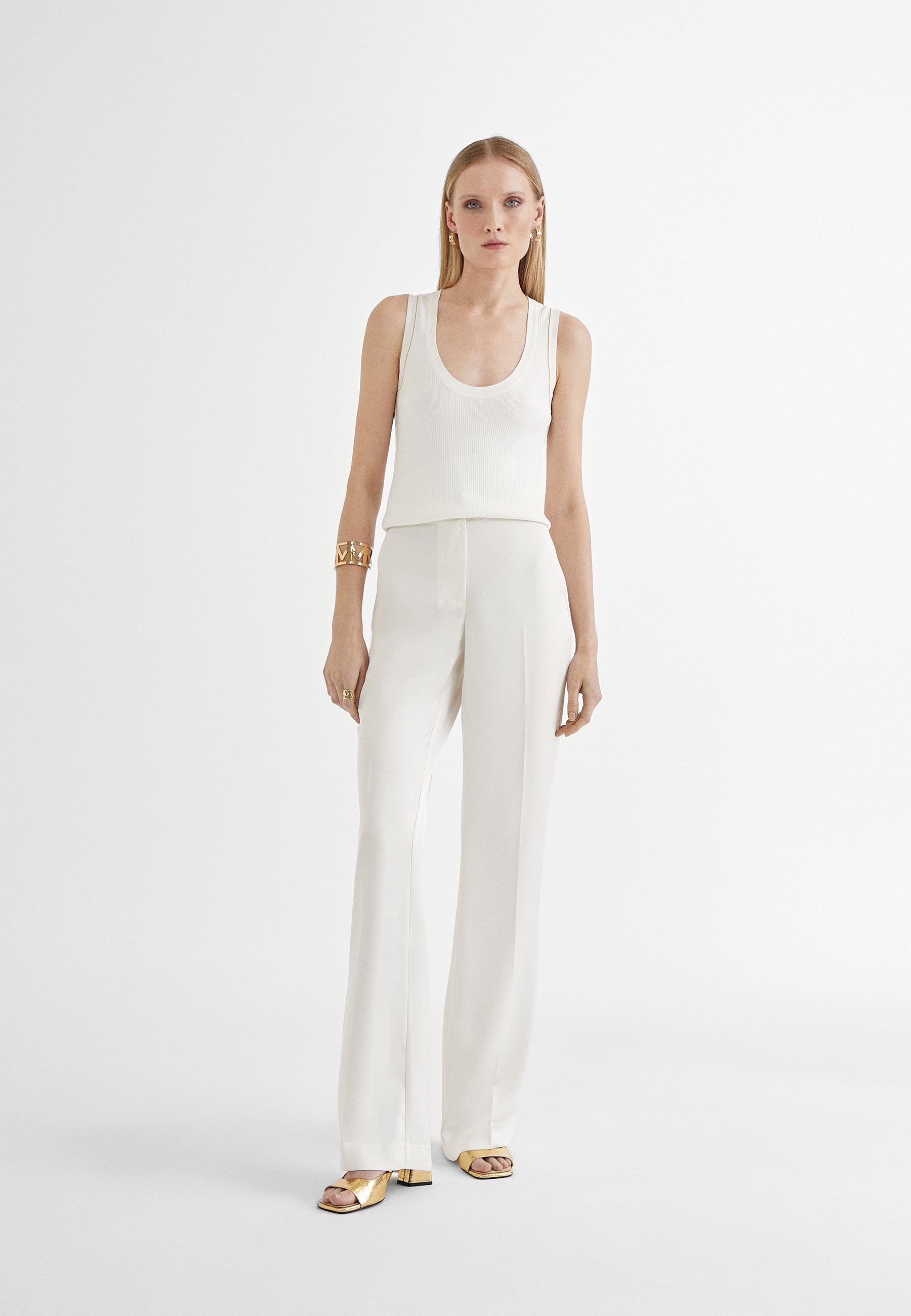 MS2414003-Ecru-Straight flowing trousers