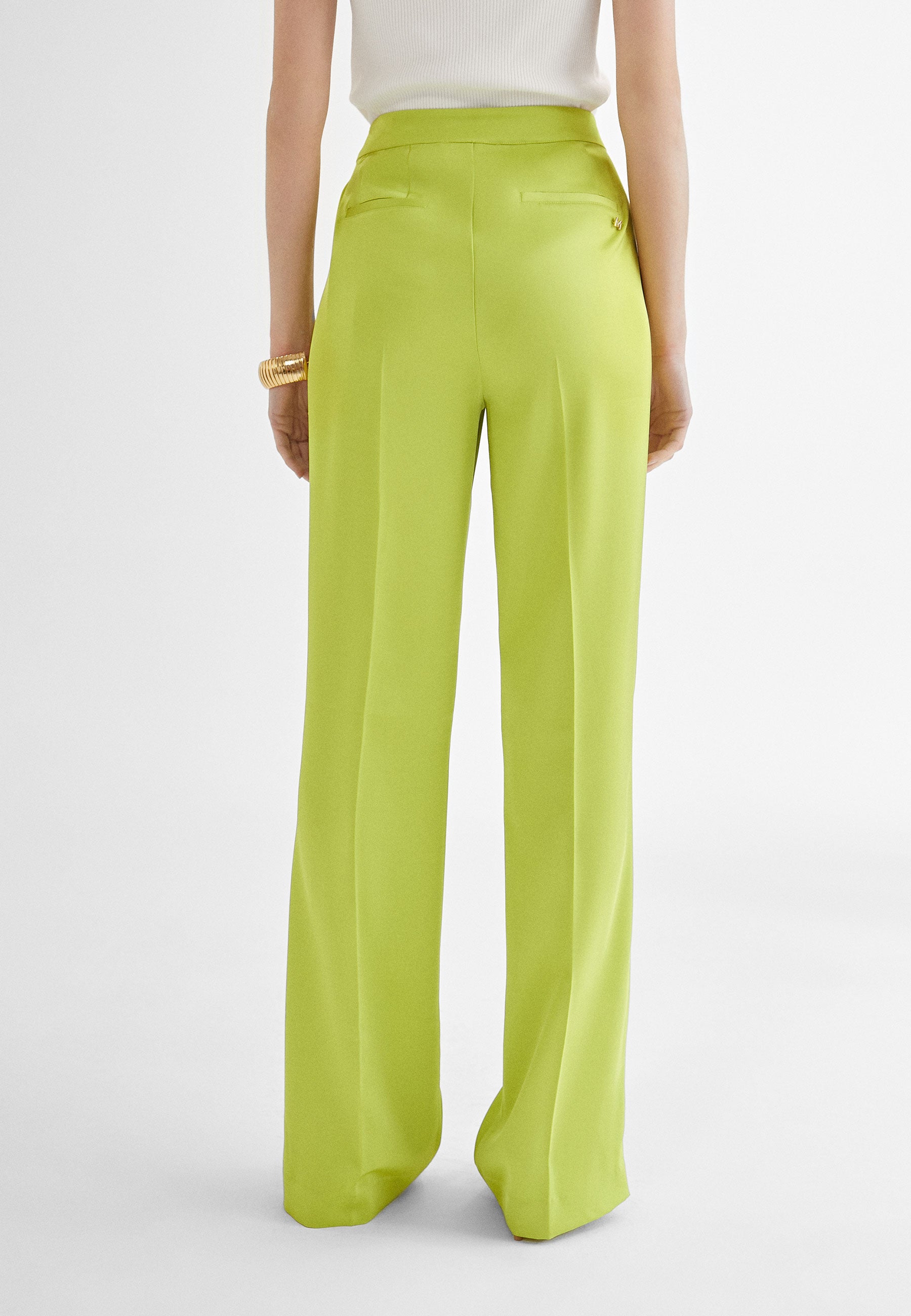 MS2414003-Lime-Straight flowing trousers