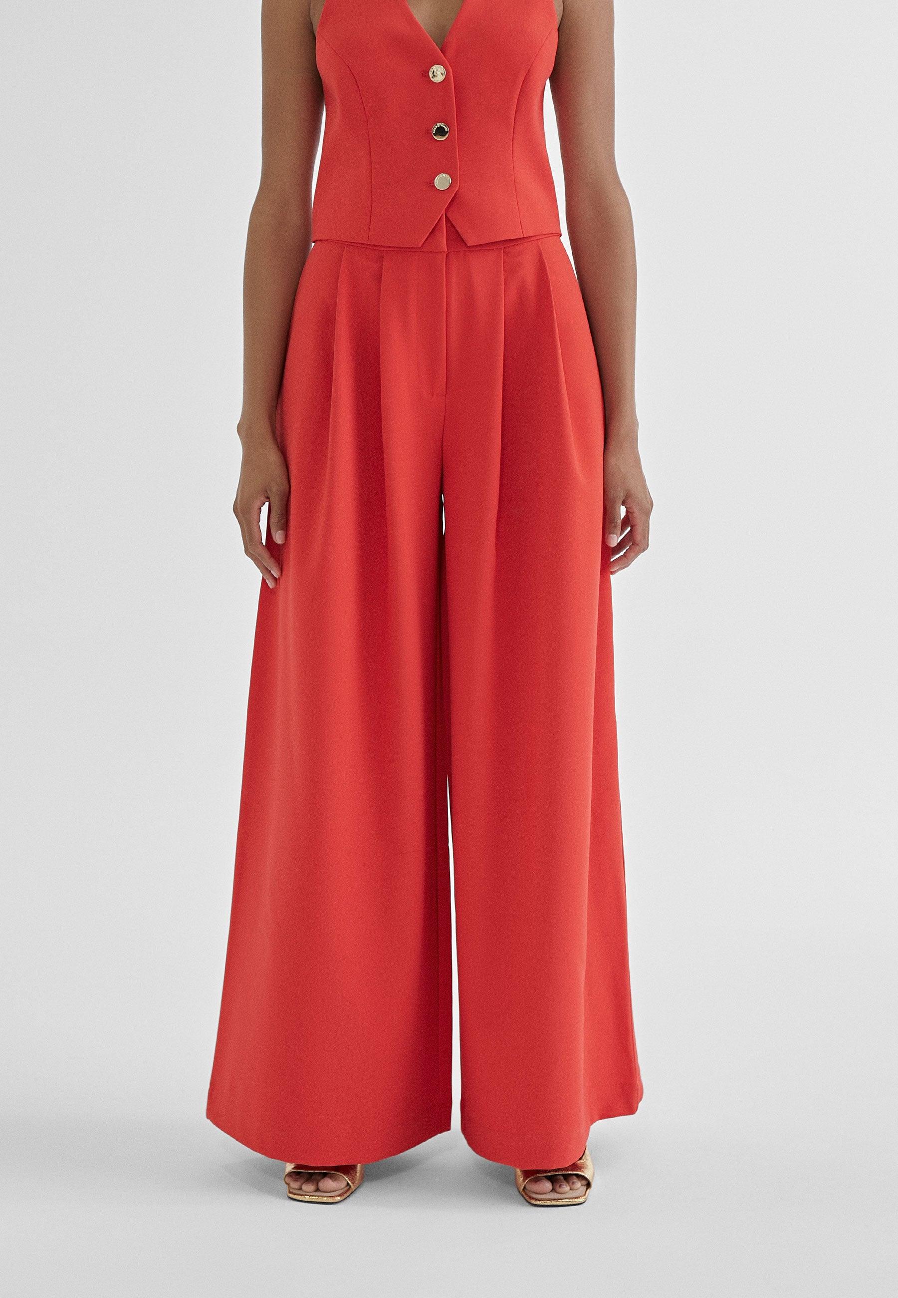 MS2414007-Red-Wide pleated trousers