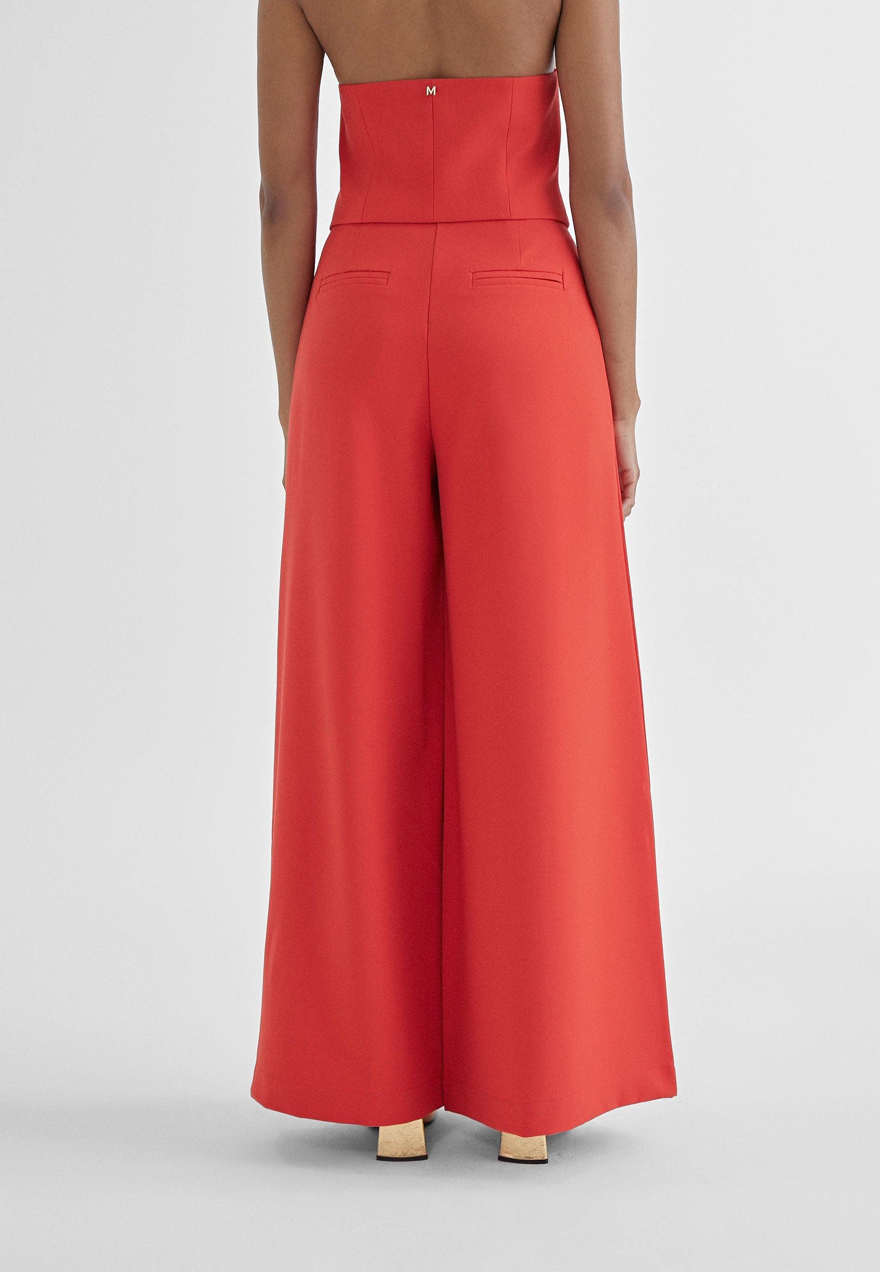 MS2414007-Red-Wide pleated trousers