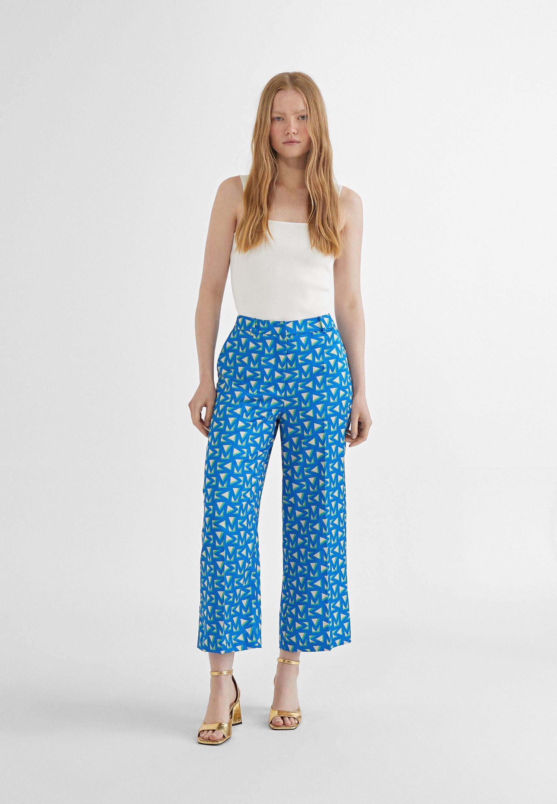 MS2414009-Electric-Blue-Monogrammed cropped trousers