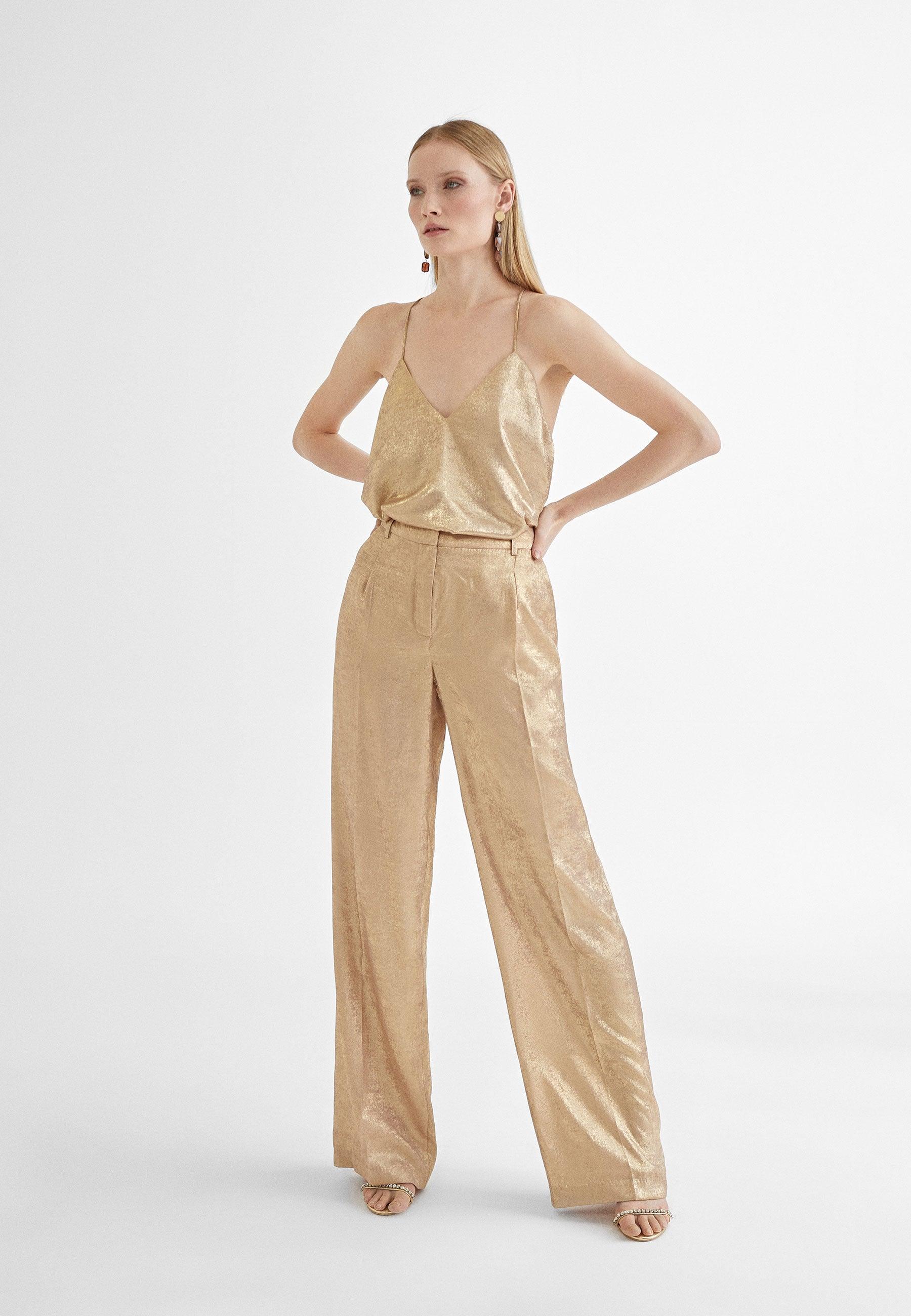 MS2414010-Gold-Straight iridescent trousers