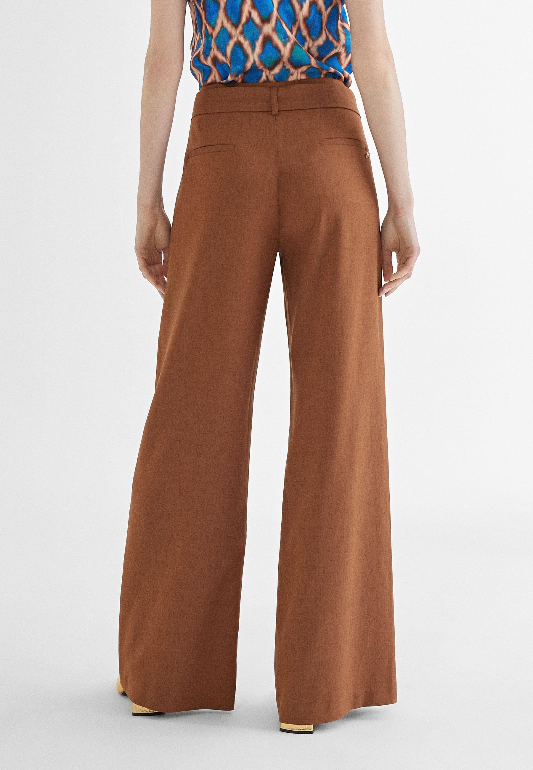 MS2414013-Brown-Trousers with belt and slits