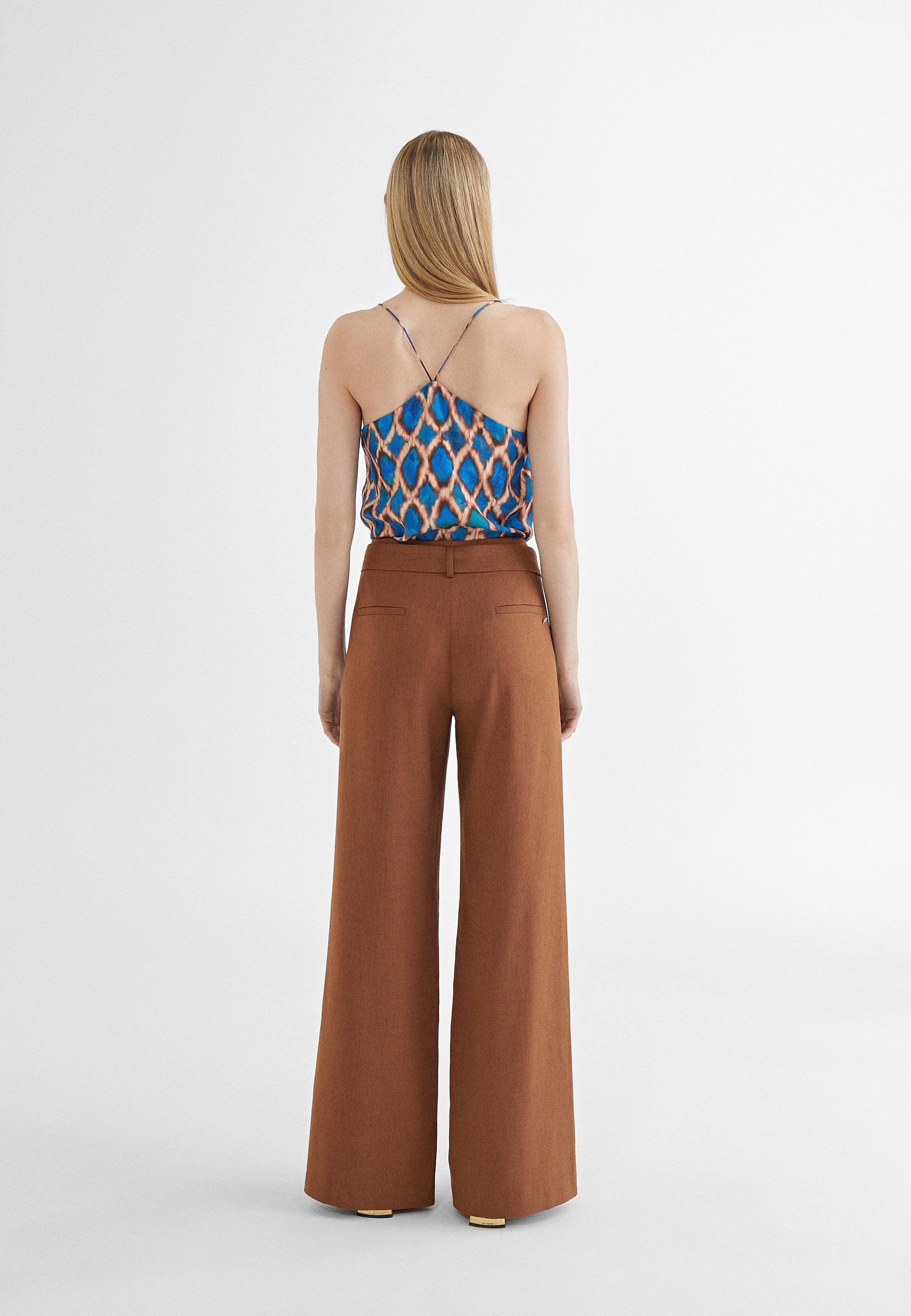 MS2414013-Brown-Trousers with belt and slits