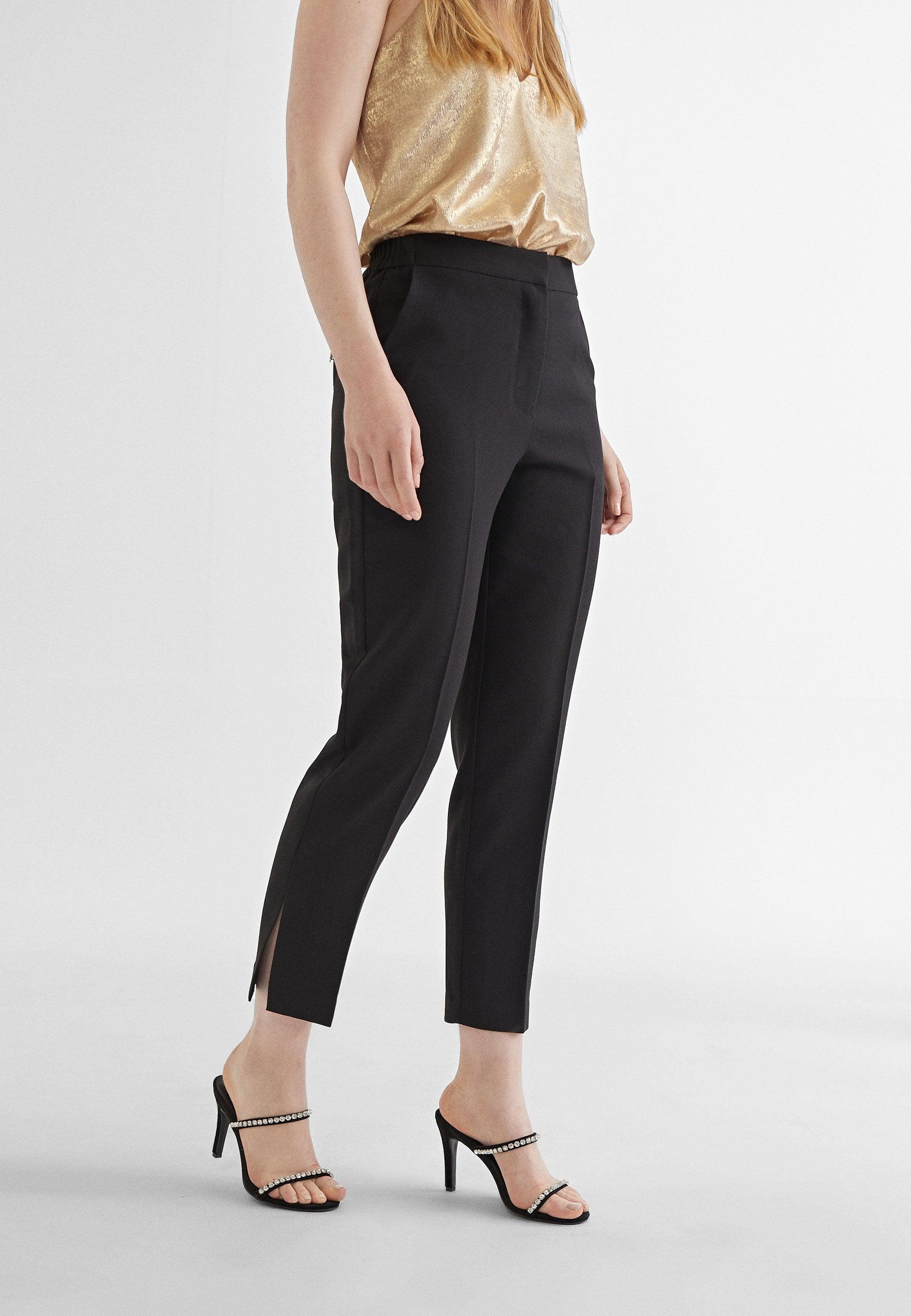 MS2414014-Black-Cropped trousers with slits