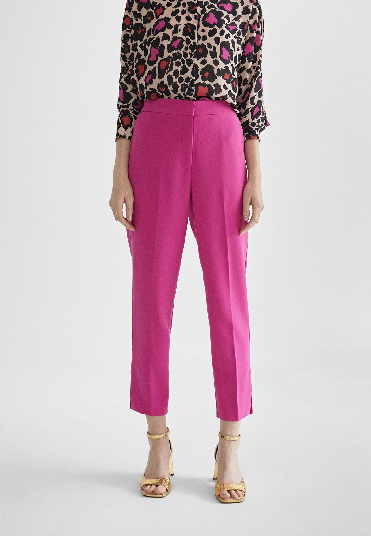 MS2414014-Fuchsia-Cropped trousers with slits