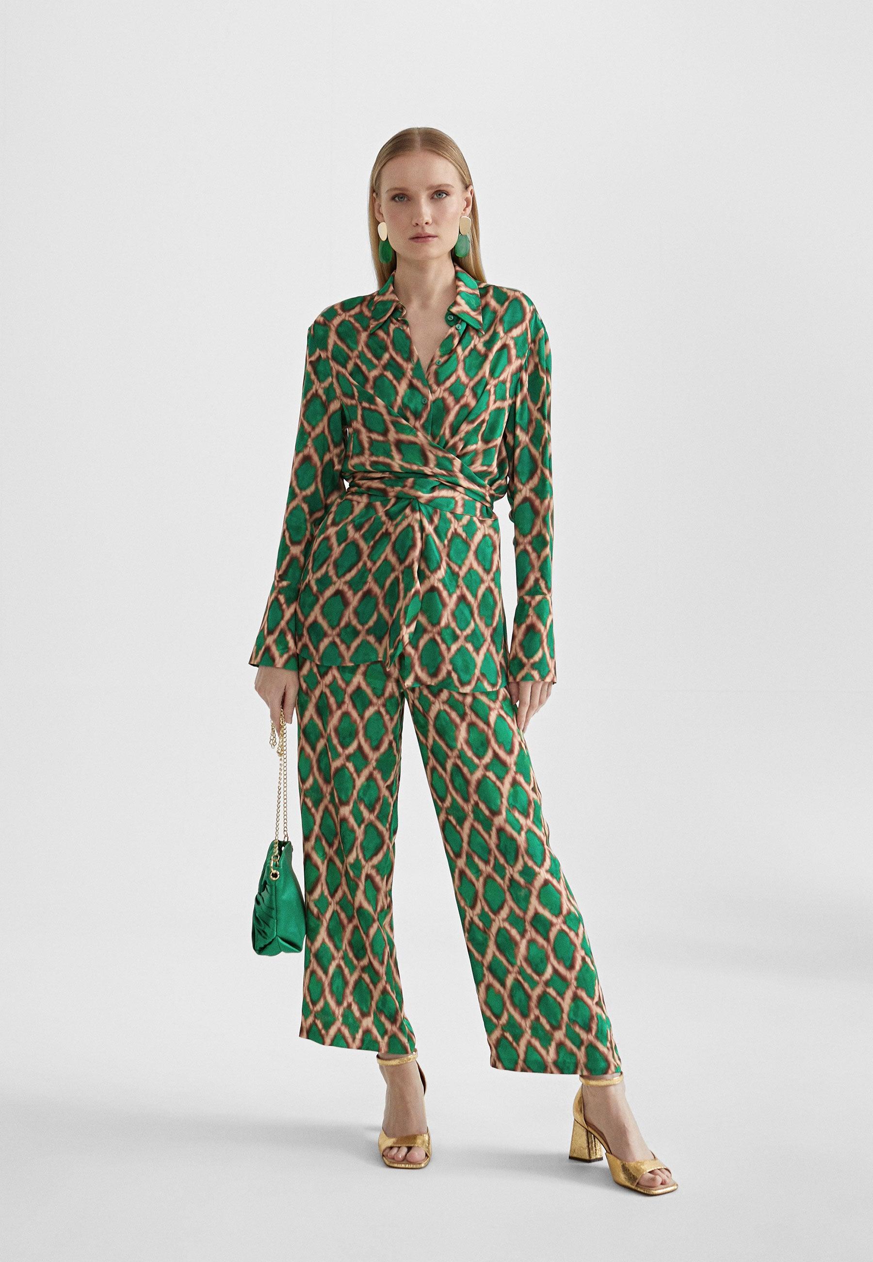 MS2414025-Green-Brown-Printed culottes