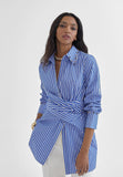 MS2415007-Blue-White-Striped shirt with knot