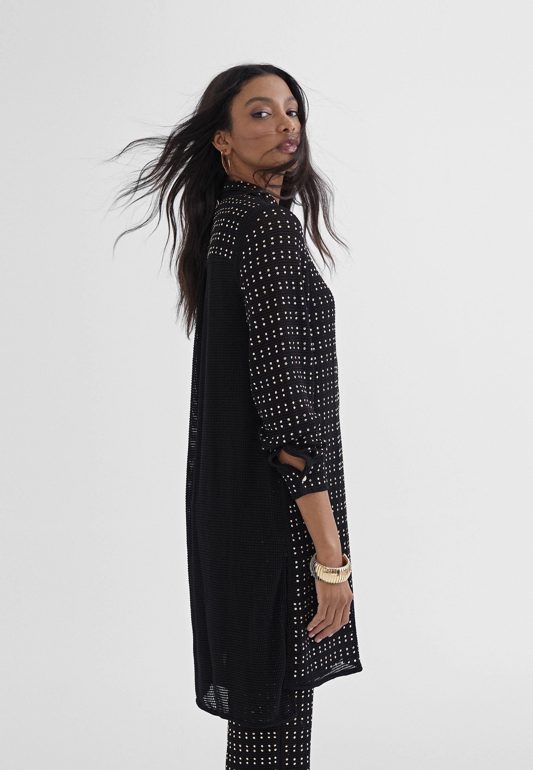 MS2415011-Black-Long shirt with metallic pieces