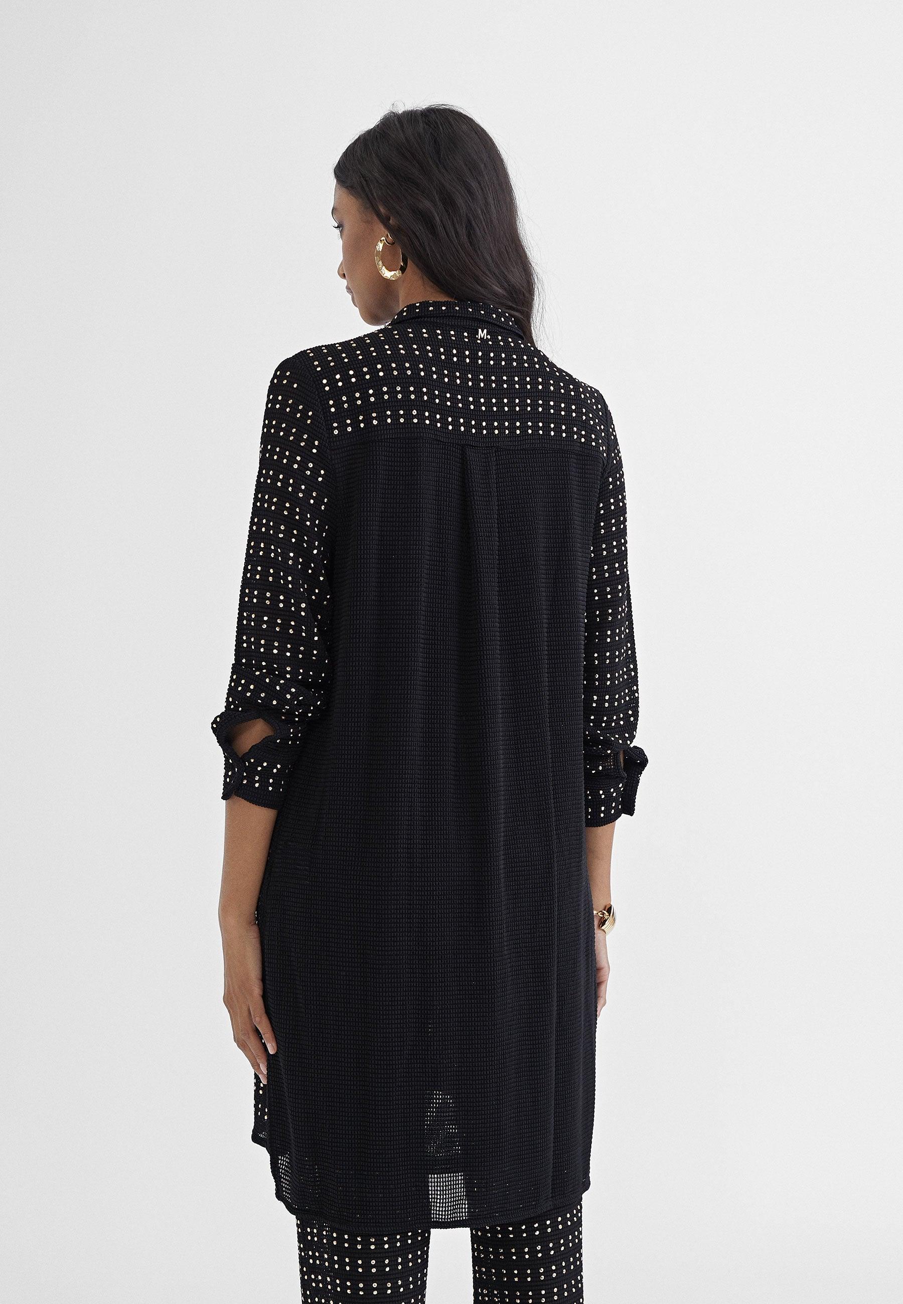 MS2415011-Black-Long shirt with metallic pieces