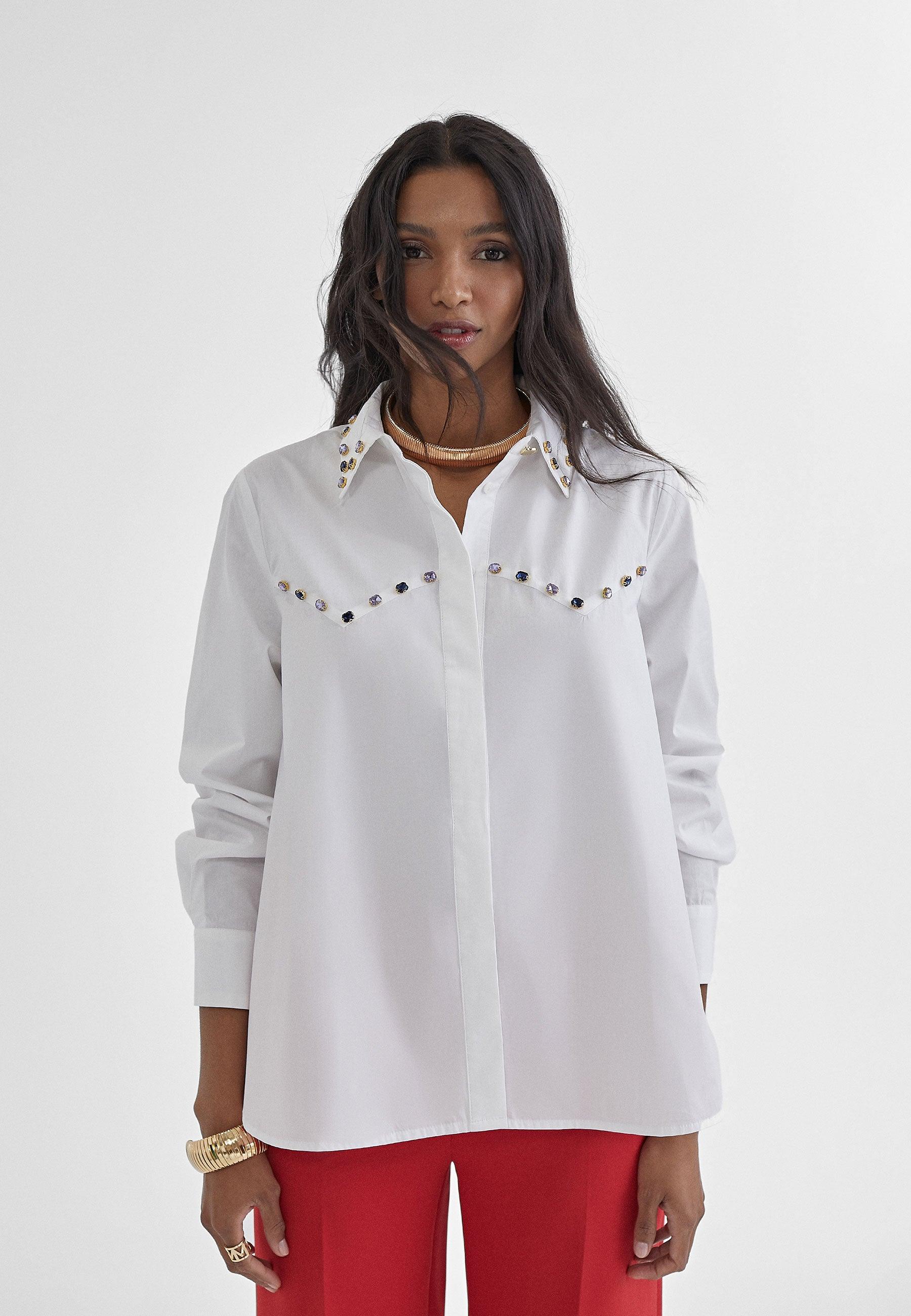 MS2415014-White-Shiny studded shirt