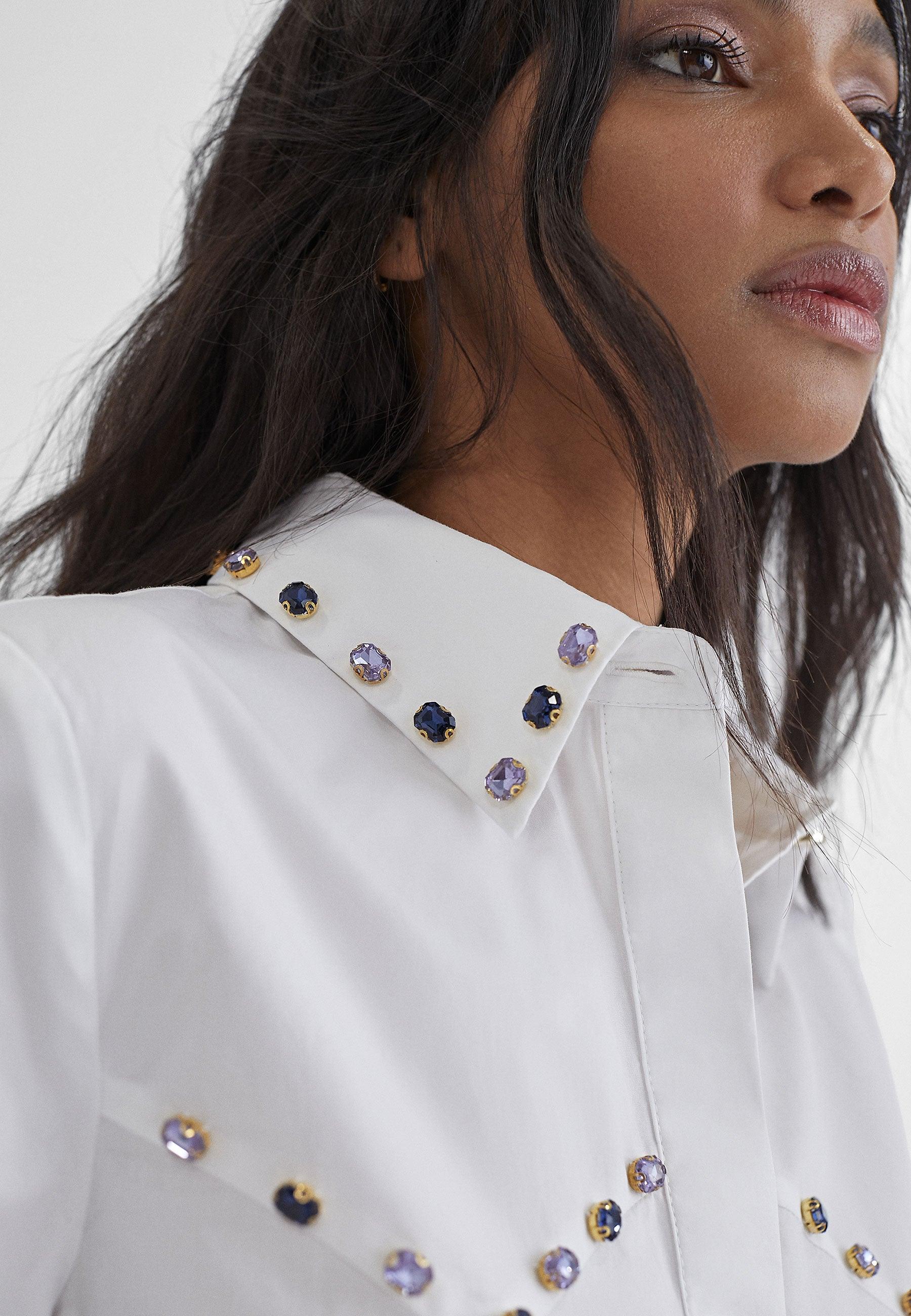 MS2415014-White-Shiny studded shirt