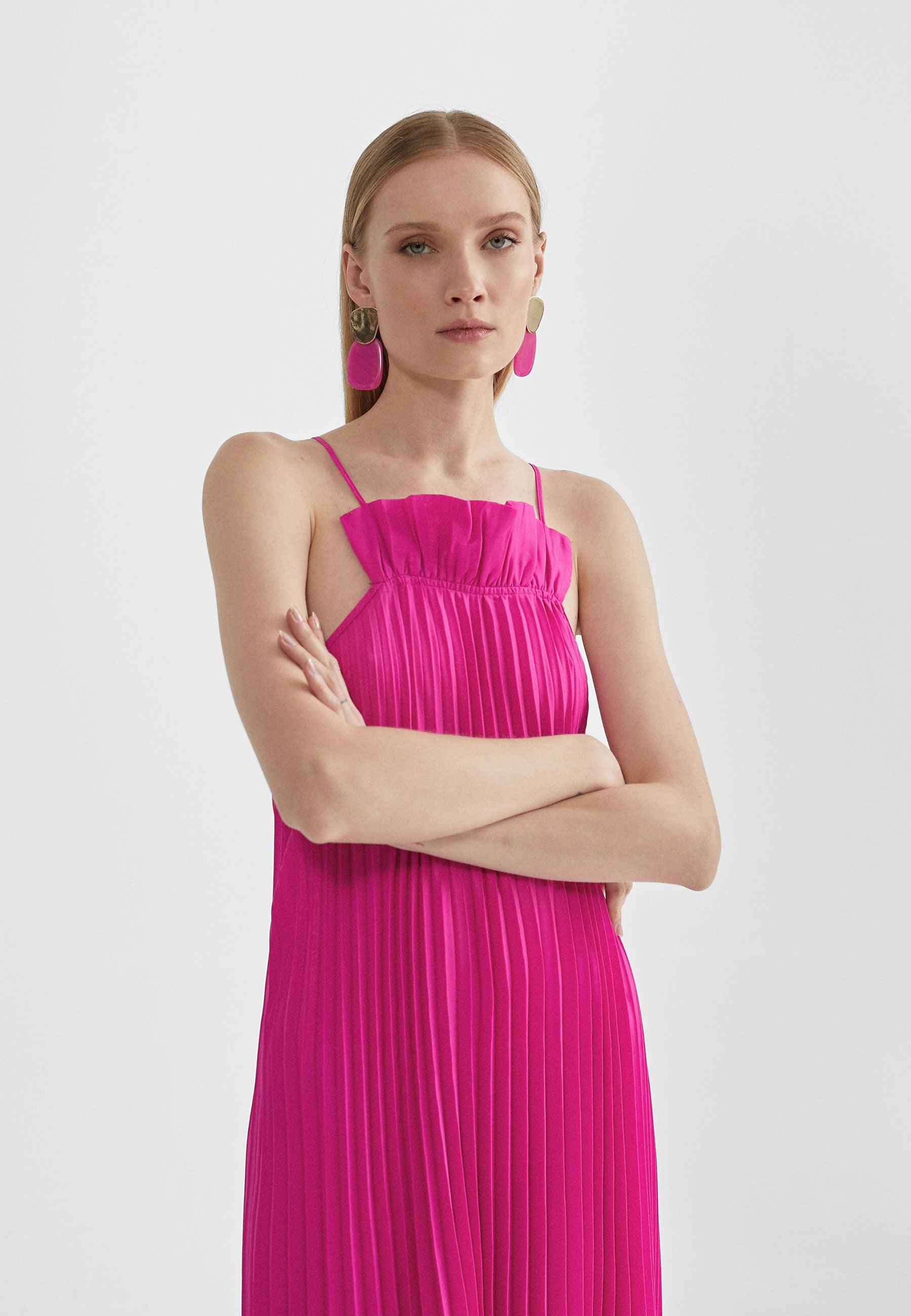 MS2416007-Fuchsia-Long pleated dress