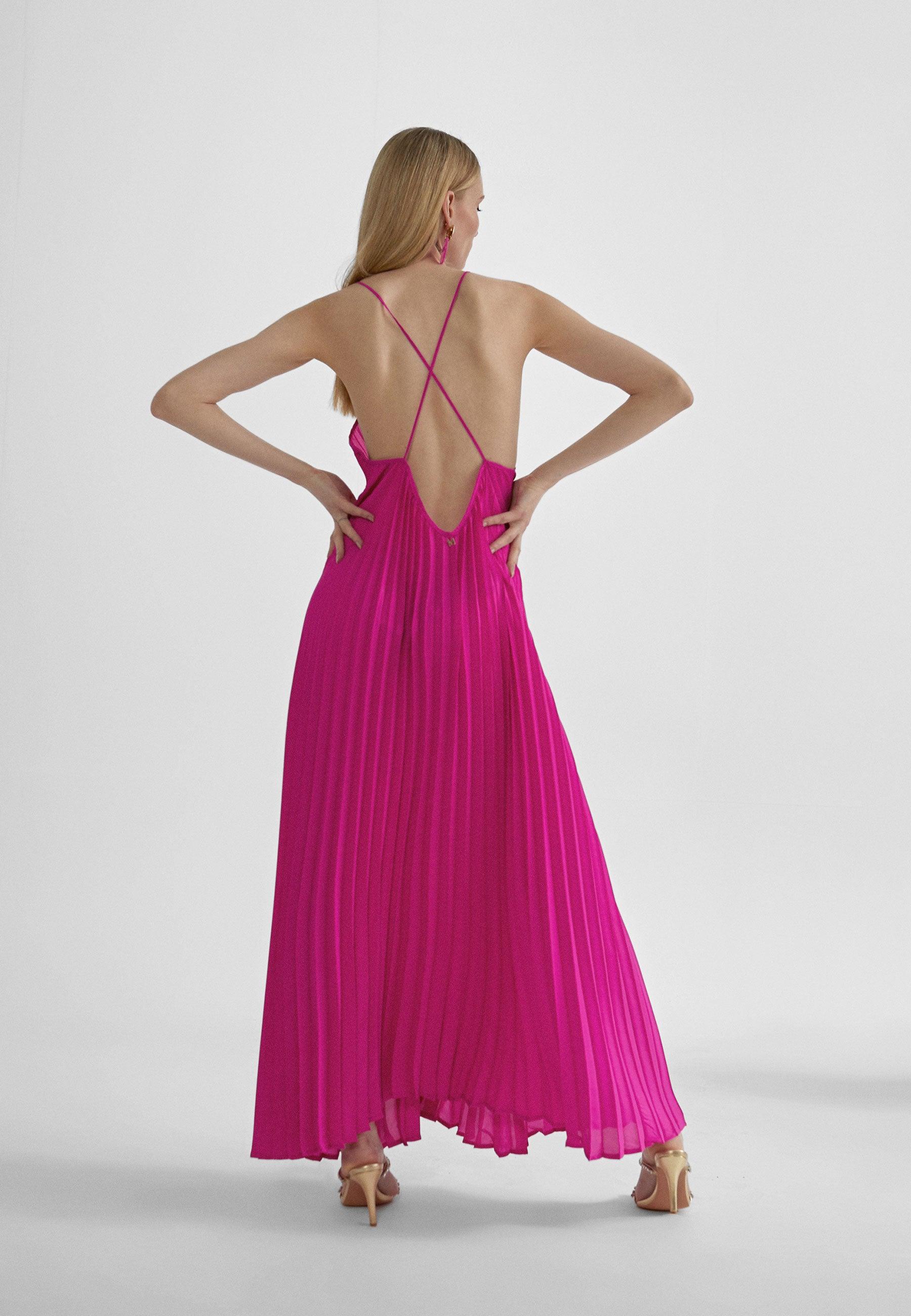 MS2416007-Fuchsia-Long pleated dress