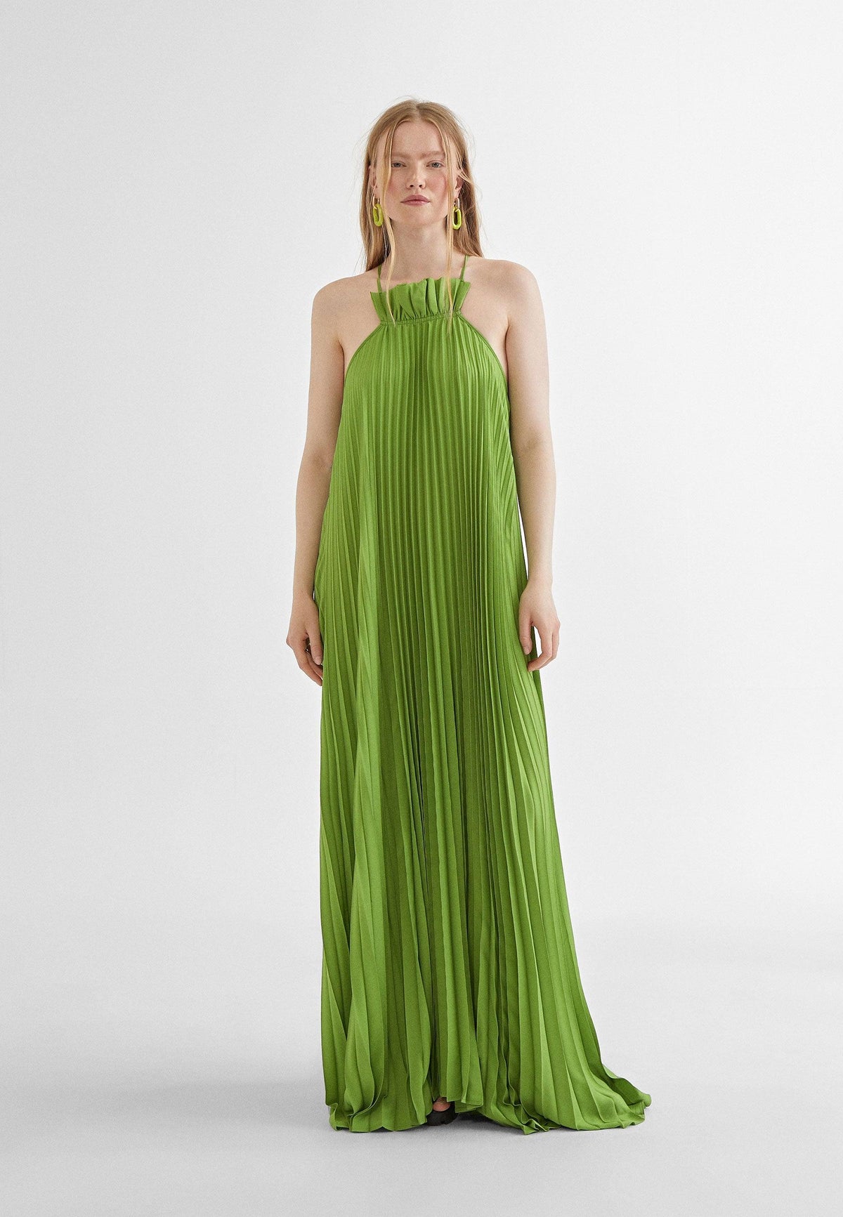 MS2416007-Pistachio-Long pleated dress