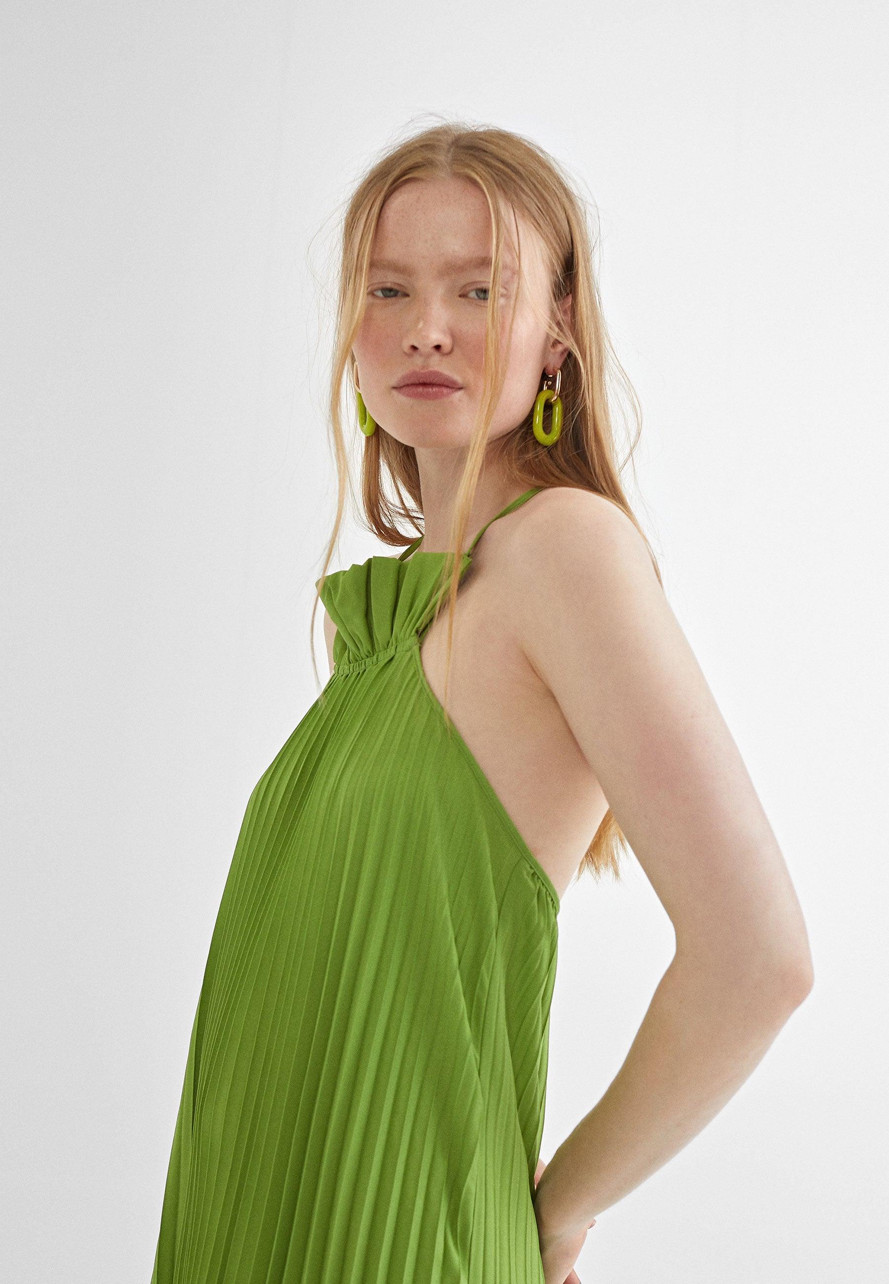 MS2416007-Pistachio-Long pleated dress