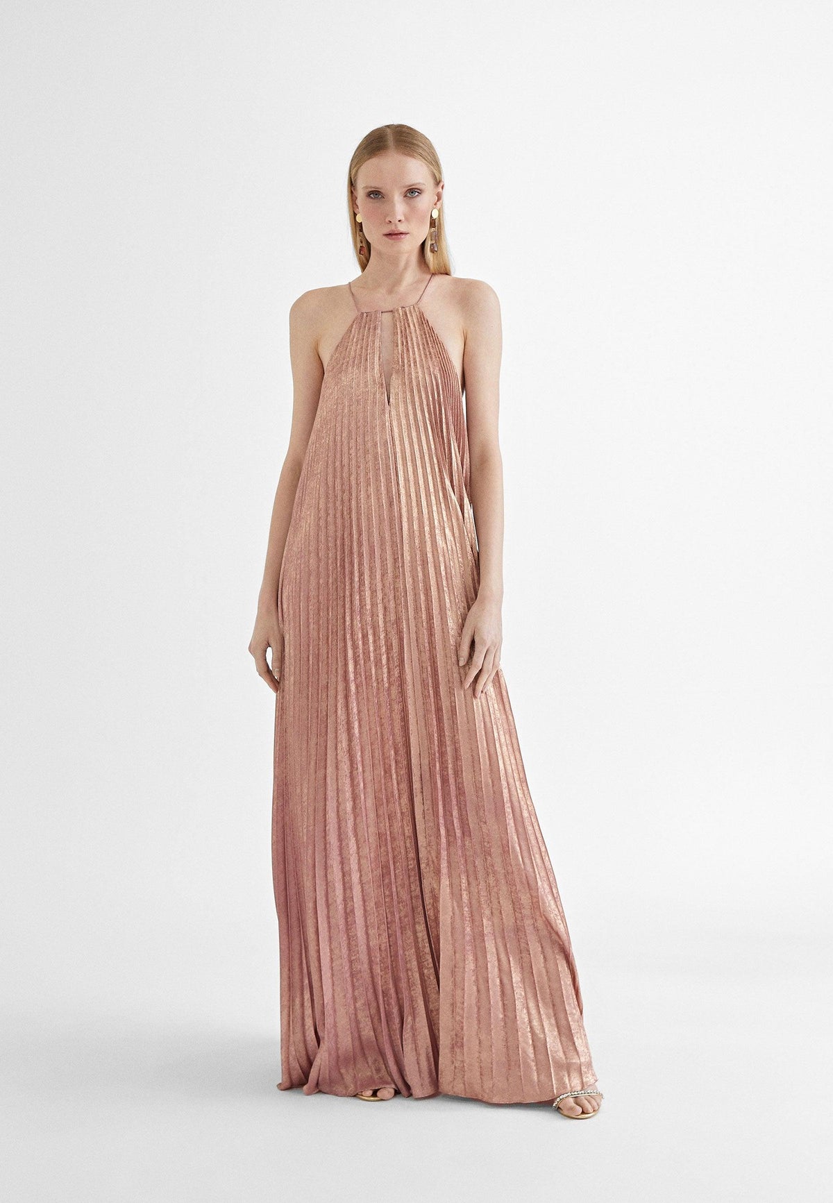 MS2416018-Pink-Long pleated dress