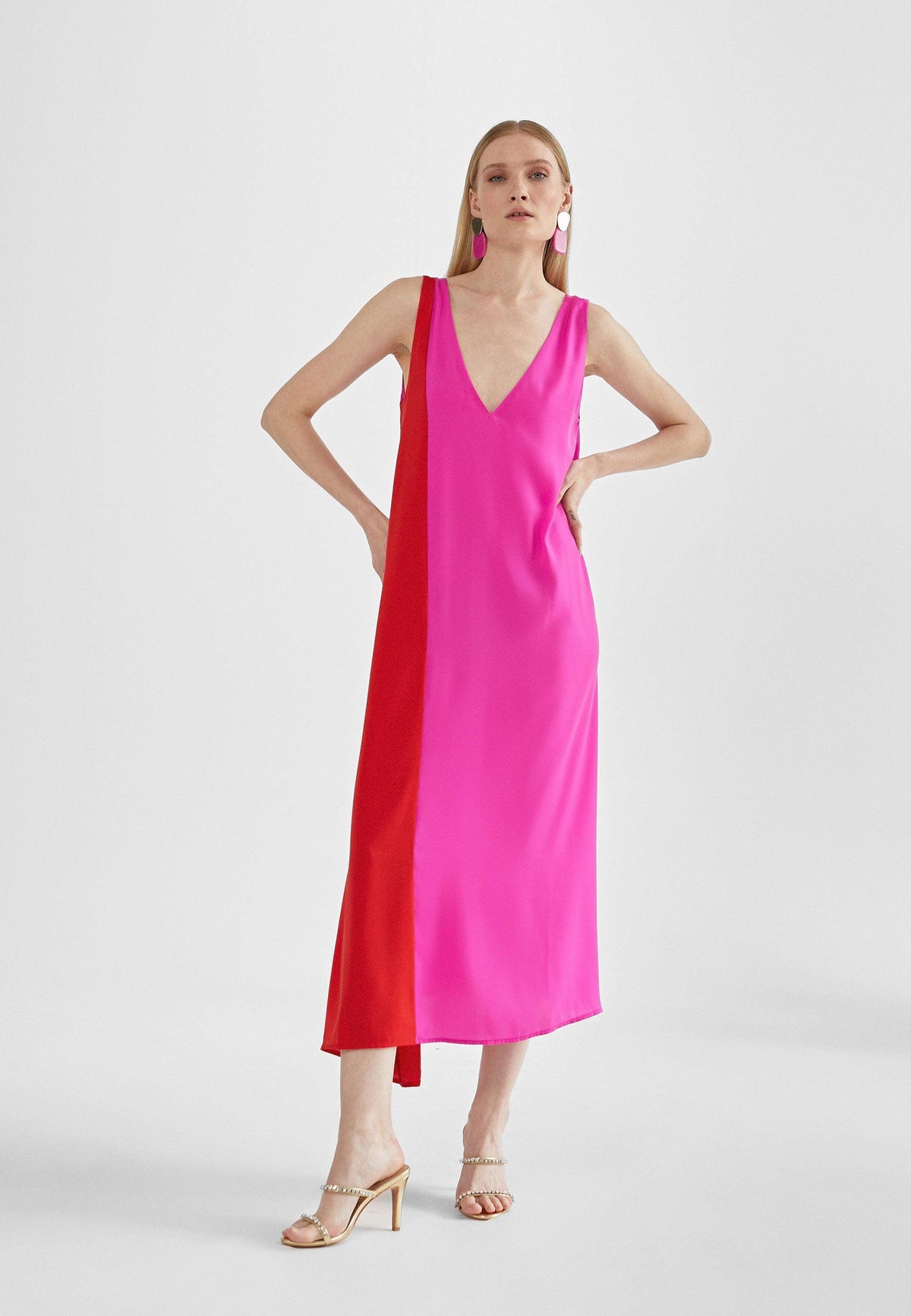 MS2416023-Pink-Red-Two-tone midi dress