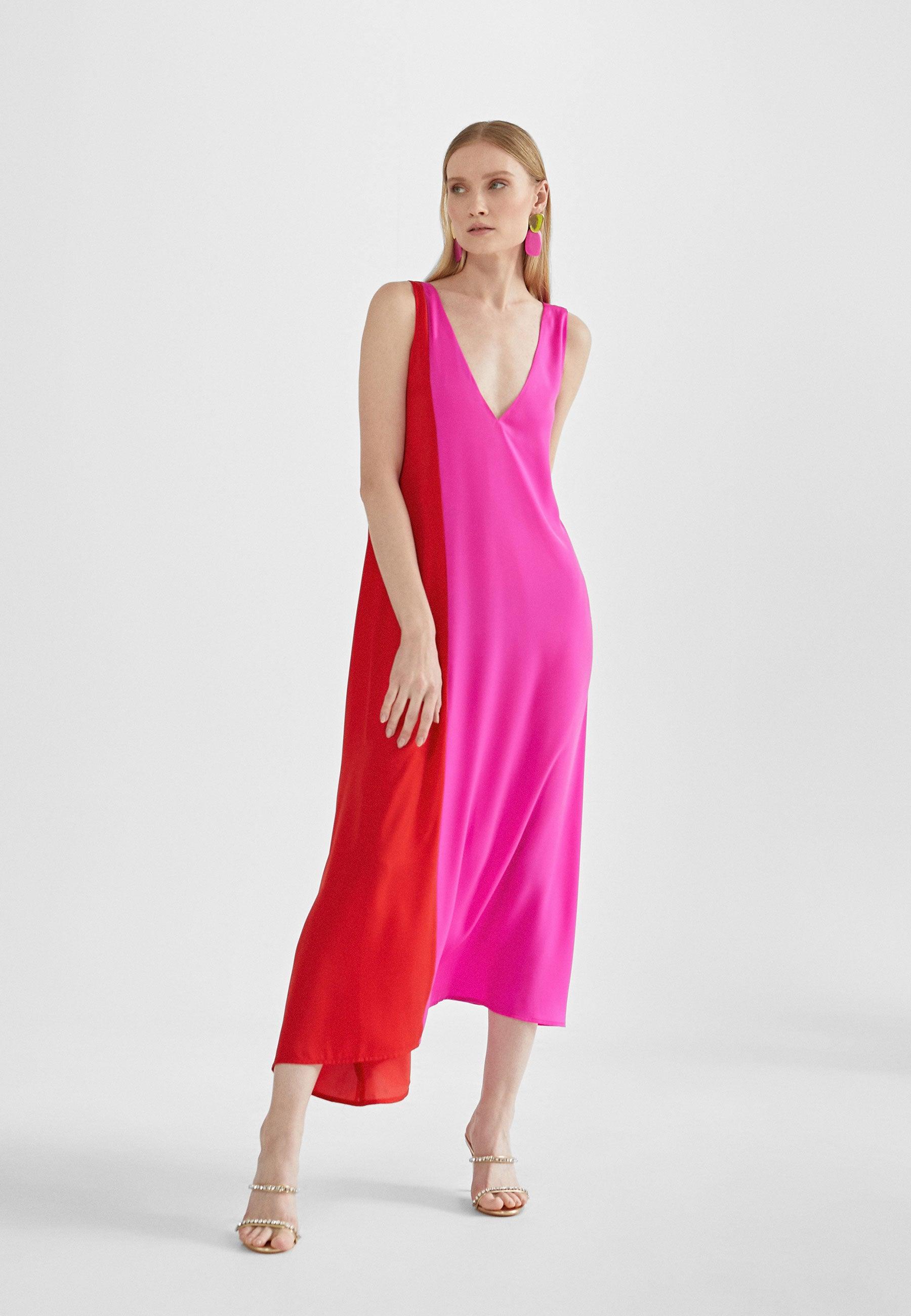 MS2416023-Pink-Red-Two-tone midi dress