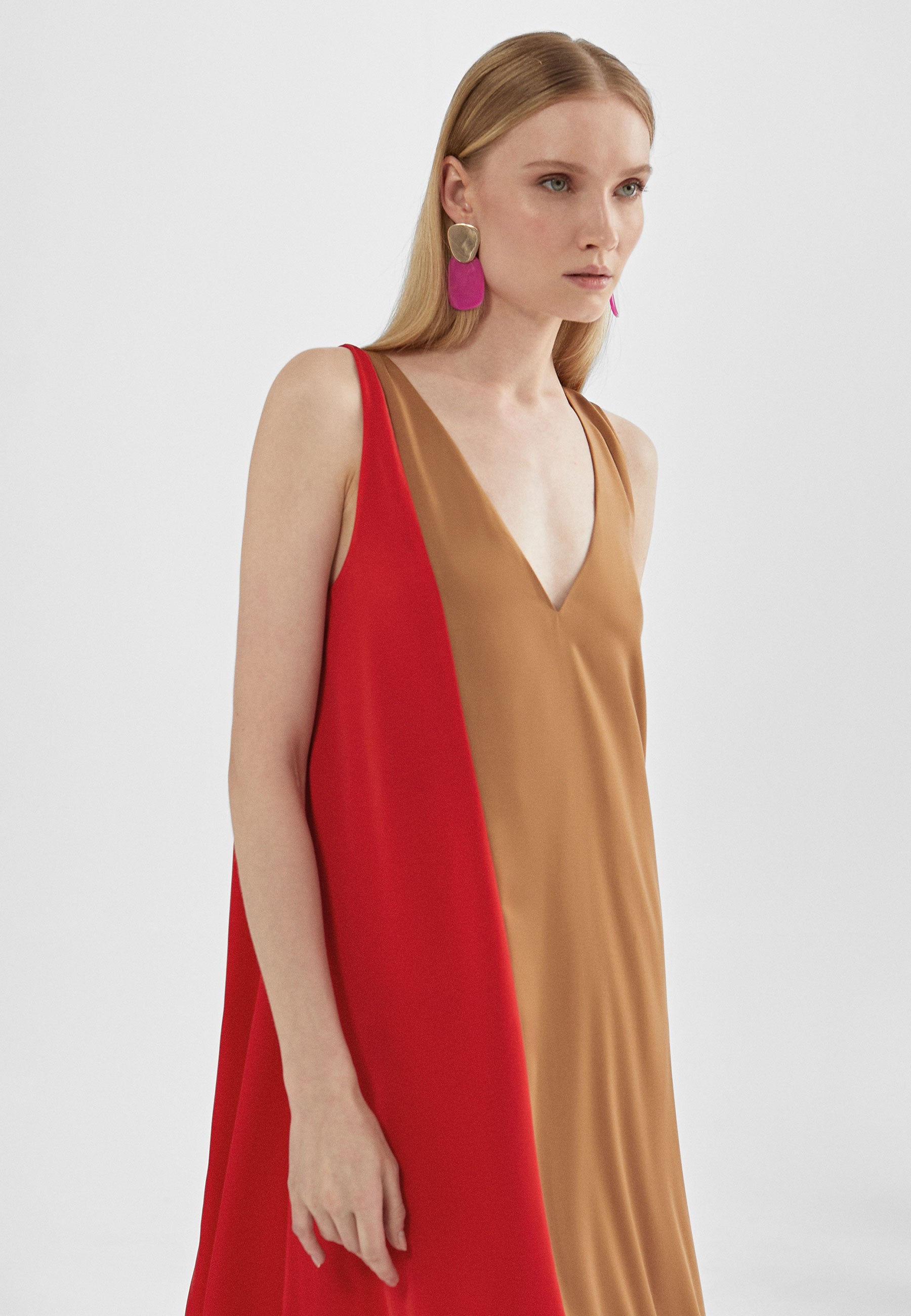 MS2416023-Brown-Red-Two-tone midi dress