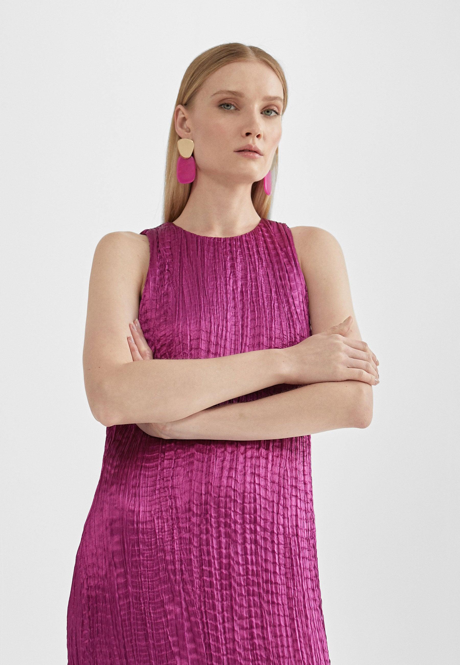 MS2416024-Magenta-Long pleated effect midi dress