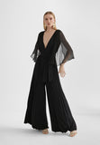 MS2416027-Black-Pleated jumpsuit with cape sleeves