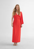 MS2416036-Red-Long dress with asymmetric sleeves