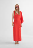 MS2416036-Red-Long dress with asymmetric sleeves