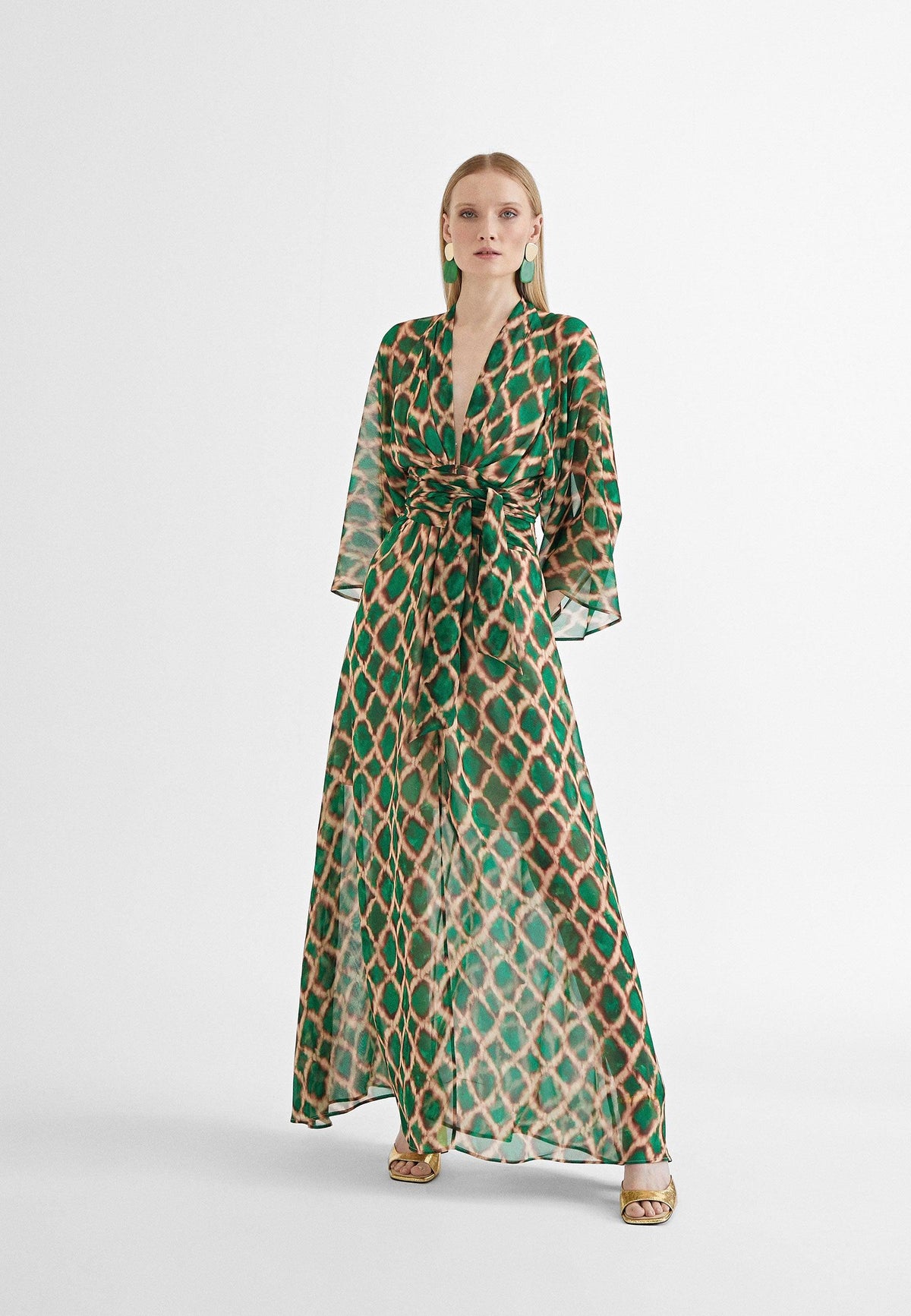 MS2416037-Green-Long flowing printed dress