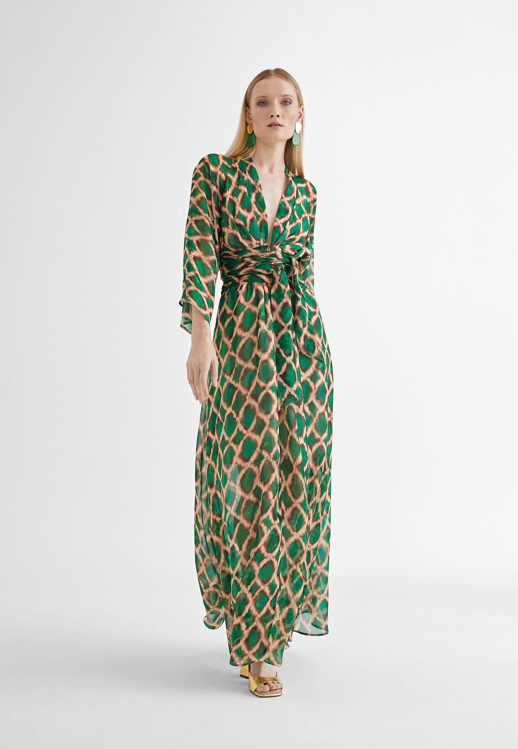 MS2416037-Green-Long flowing printed dress